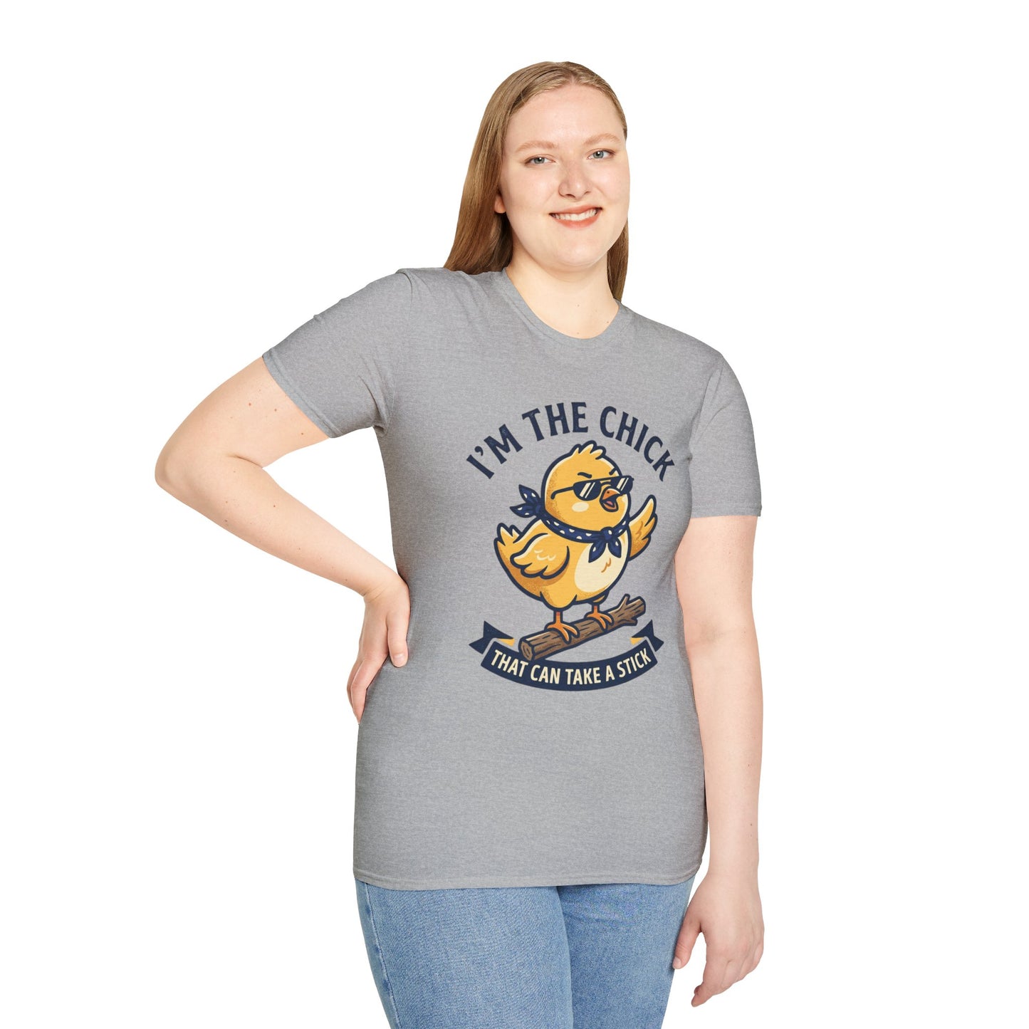 I’m the Chick That Can Take a Stick T-Shirt — Cute Tough Chick Graphic Tee Printify