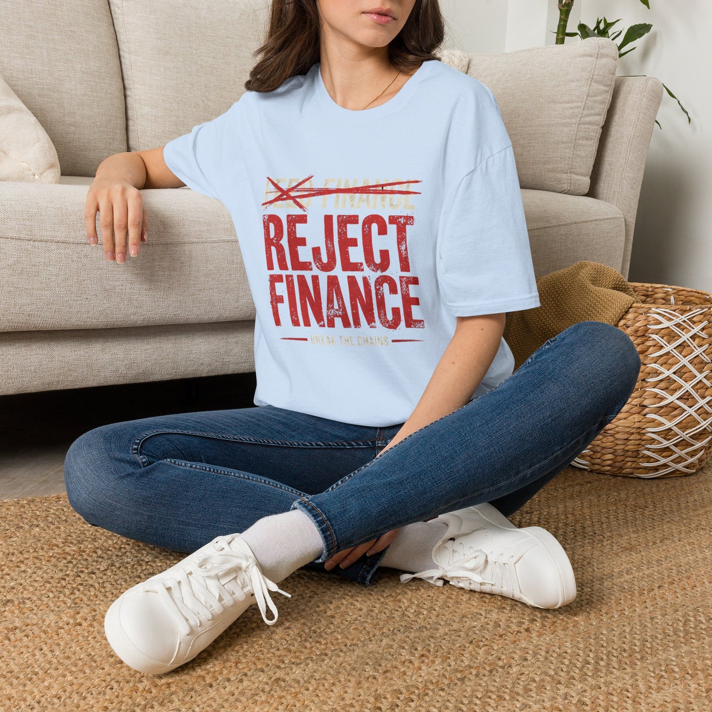 Reject Finance T-Shirt — Bold Red Protest Graphic Tee