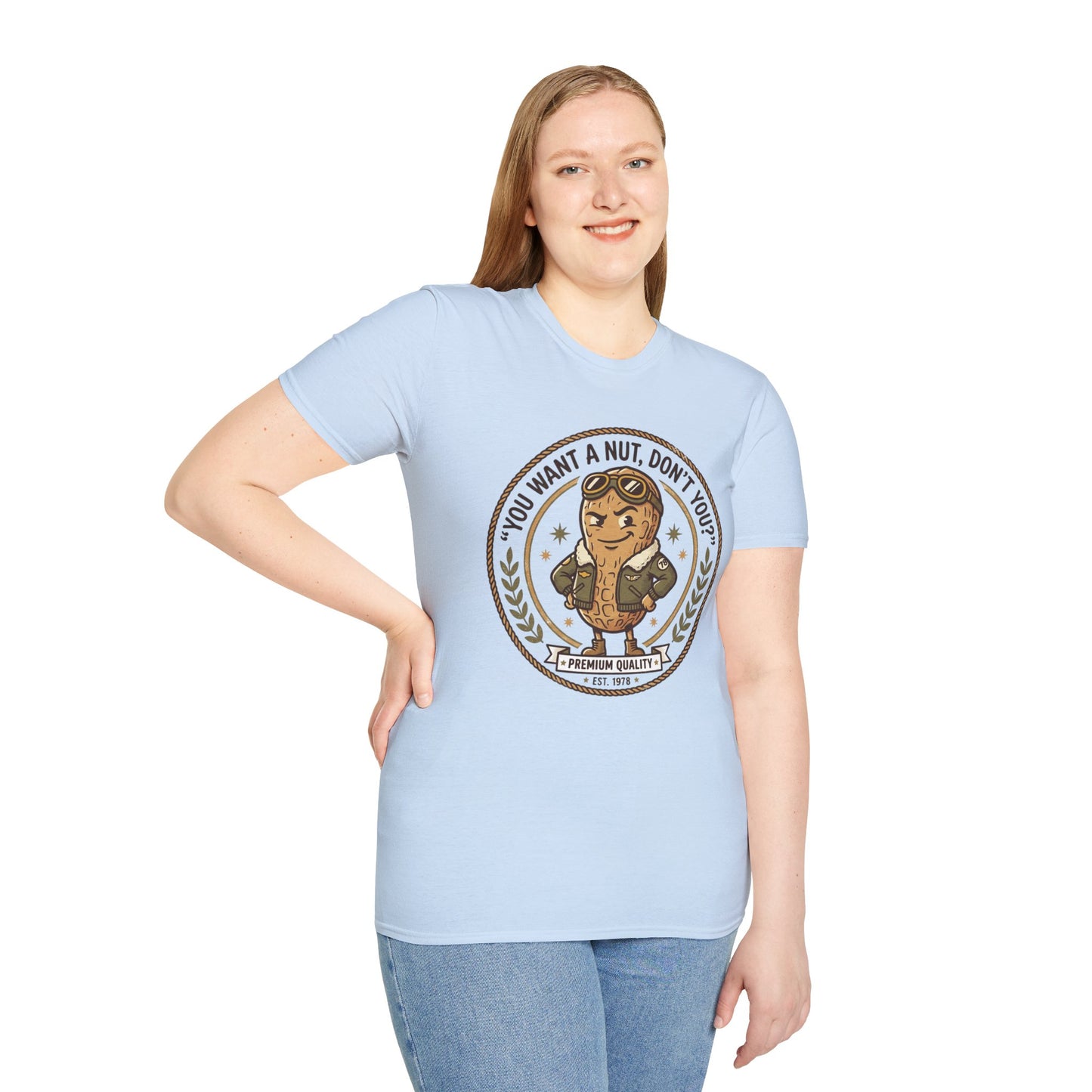 Vintage Mascot Peanut T-Shirt — "You Want a Nut, Don't You?" Retro Graphic Tee Printify