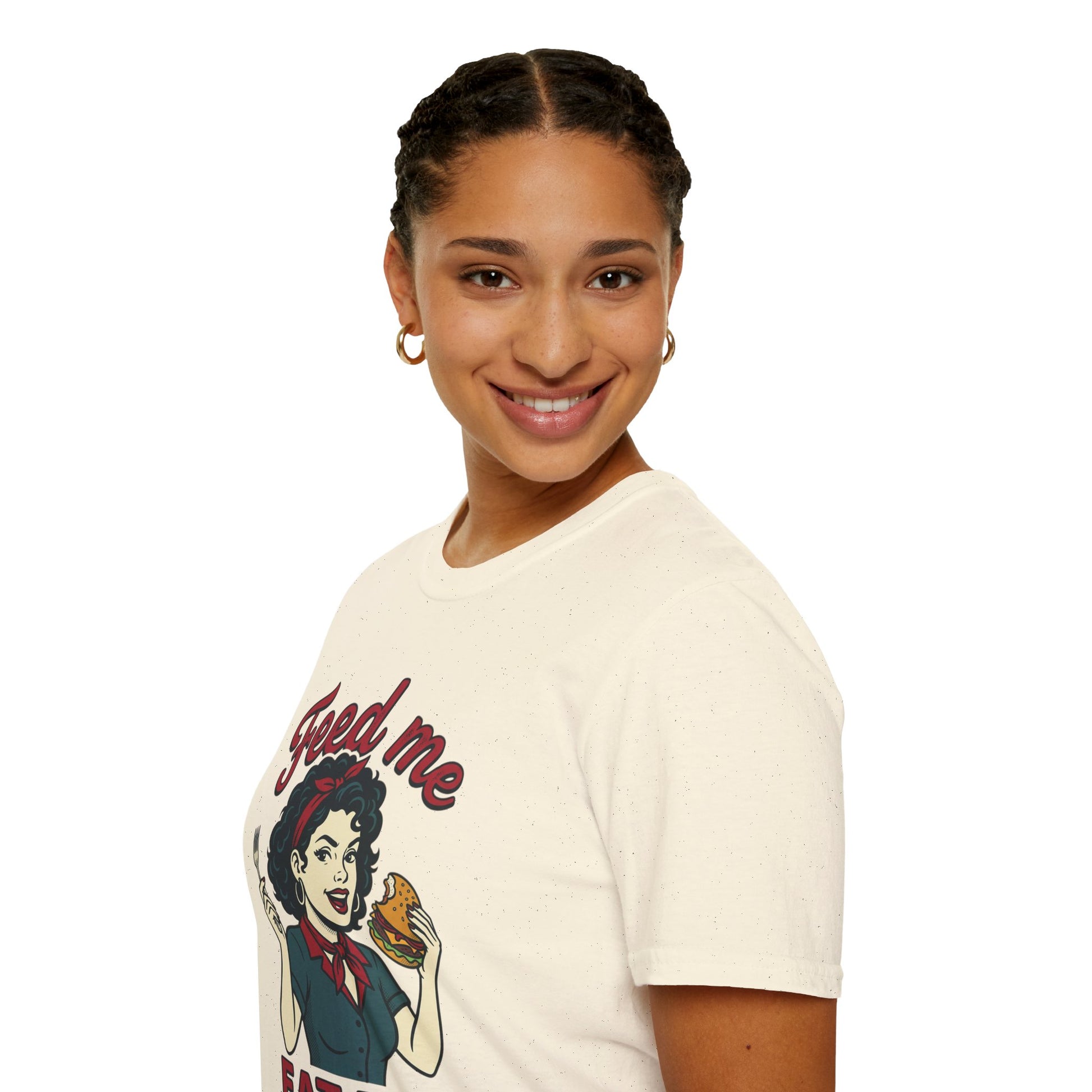 Feed Me Eat Me T-Shirt — Retro Pinup Burger Graphic Tee Printify