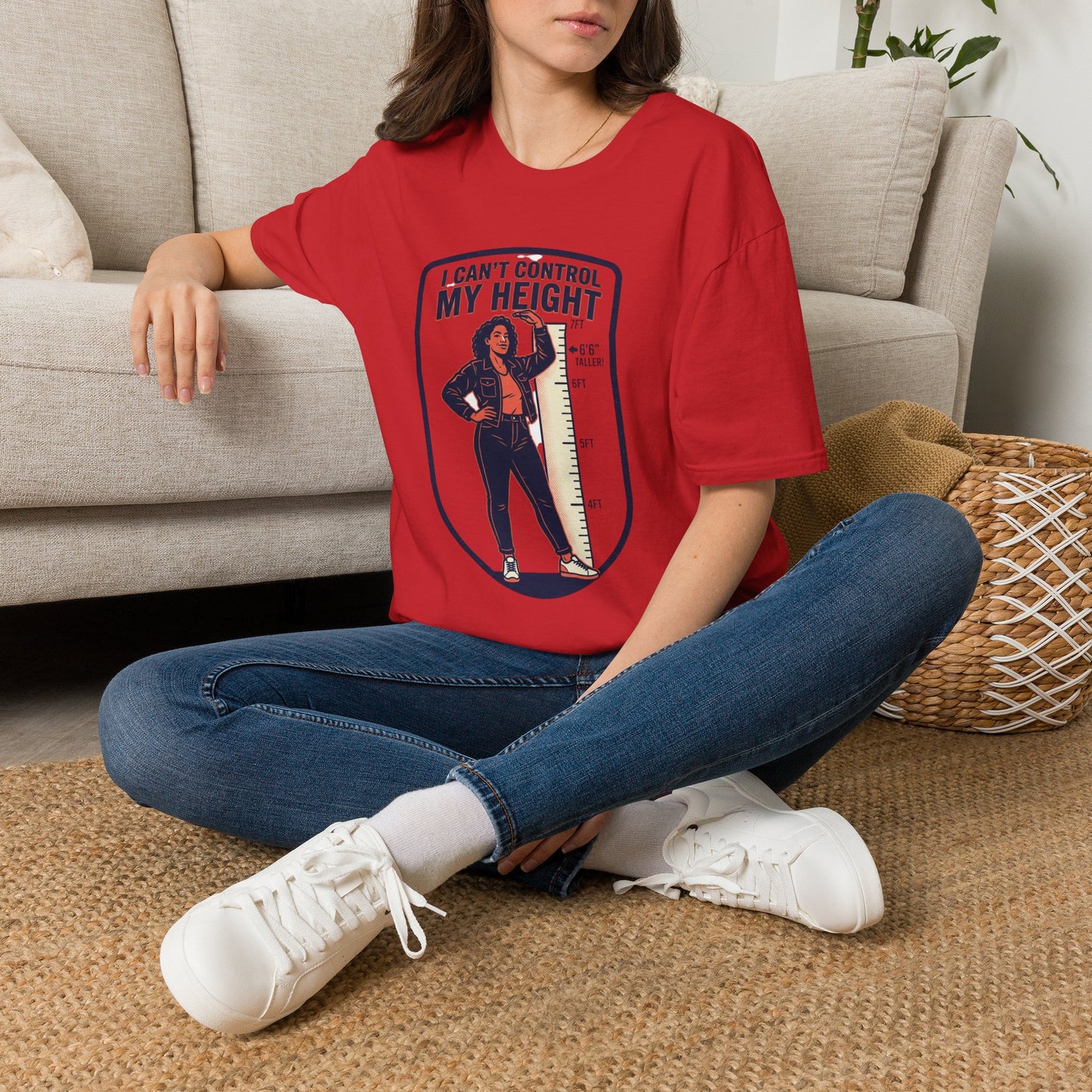 "I Can't Control My Height" Funny Tall Woman Graphic Tee