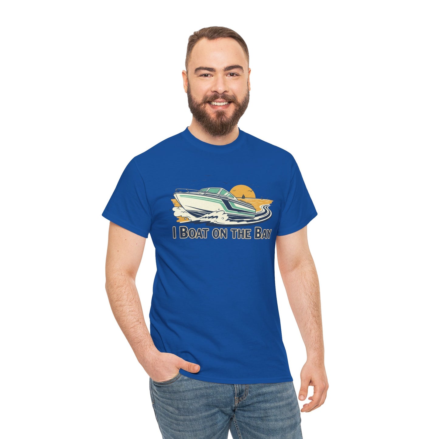 Boat on the Bay T-Shirt — Retro Motorboat Sunset Tee Printify