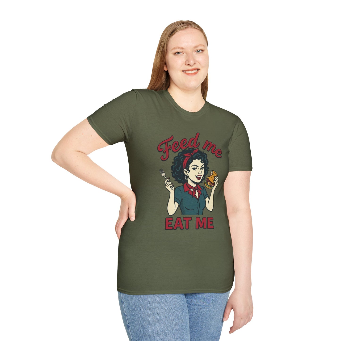Feed Me Eat Me T-Shirt — Retro Pinup Burger Graphic Tee Printify