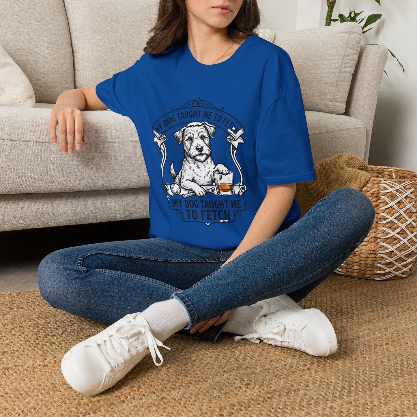 "My Dog Taught Me to Fetch" Vintage Pup Graphic Tee-Dog T-Shirt