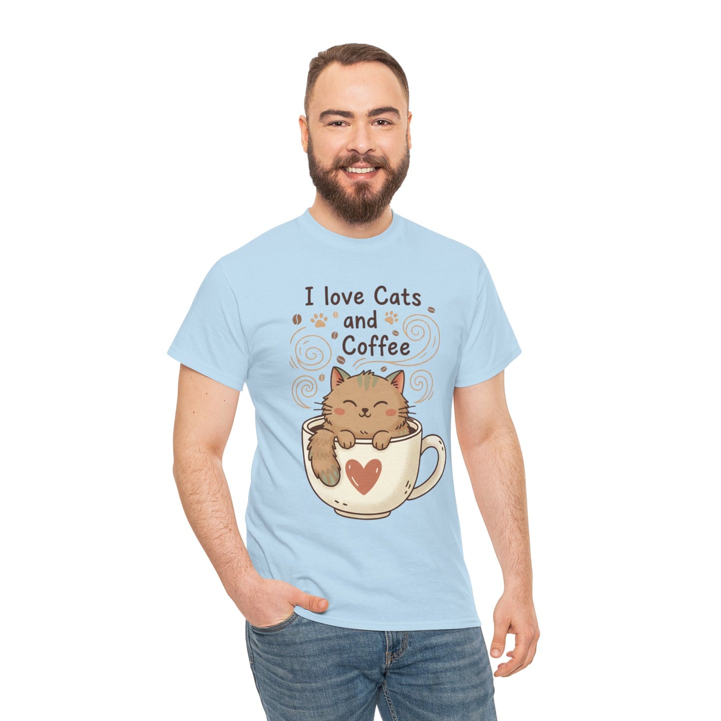 Cat and Coffee T‑Shirt — "I Love Cats and Coffee" Cute Cat in Mug Tee