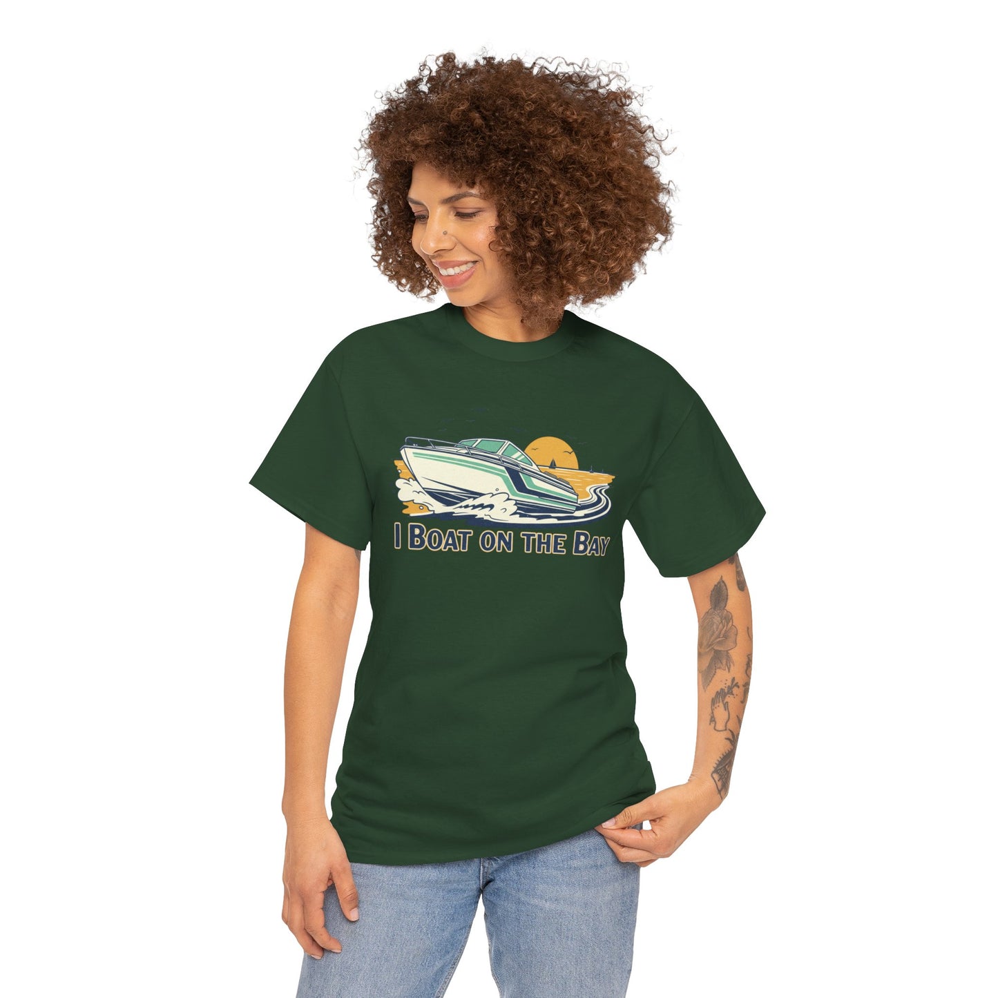 Boat on the Bay T-Shirt — Retro Motorboat Sunset Tee Printify