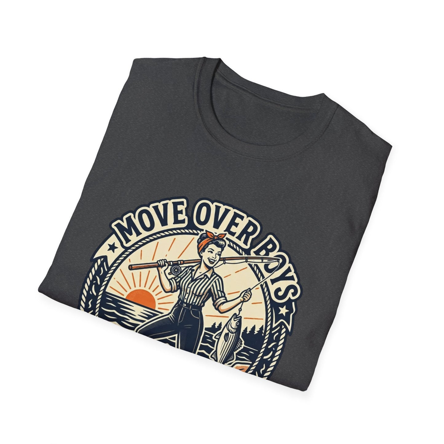 "Move Over Boys, Let This Girl Show How to Fish" Vintage Design - Fishing T-Shirt