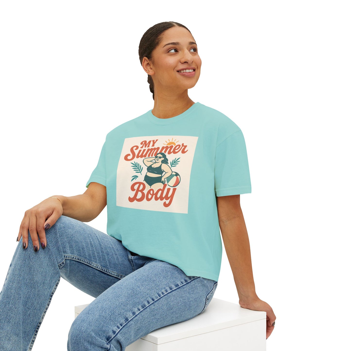 My Summer Body Boxy Tee — Retro Beach Graphic Women’s T‑Shirt