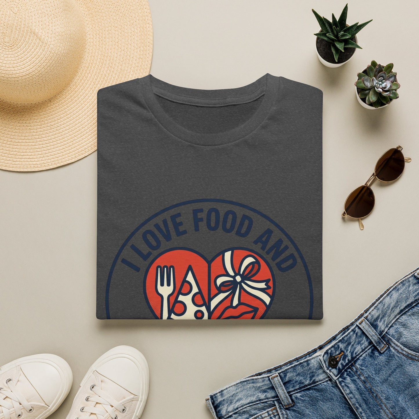 "I Love Food and Sexual Favors" Graphic Tee (Heart Pizza & Candy Design)