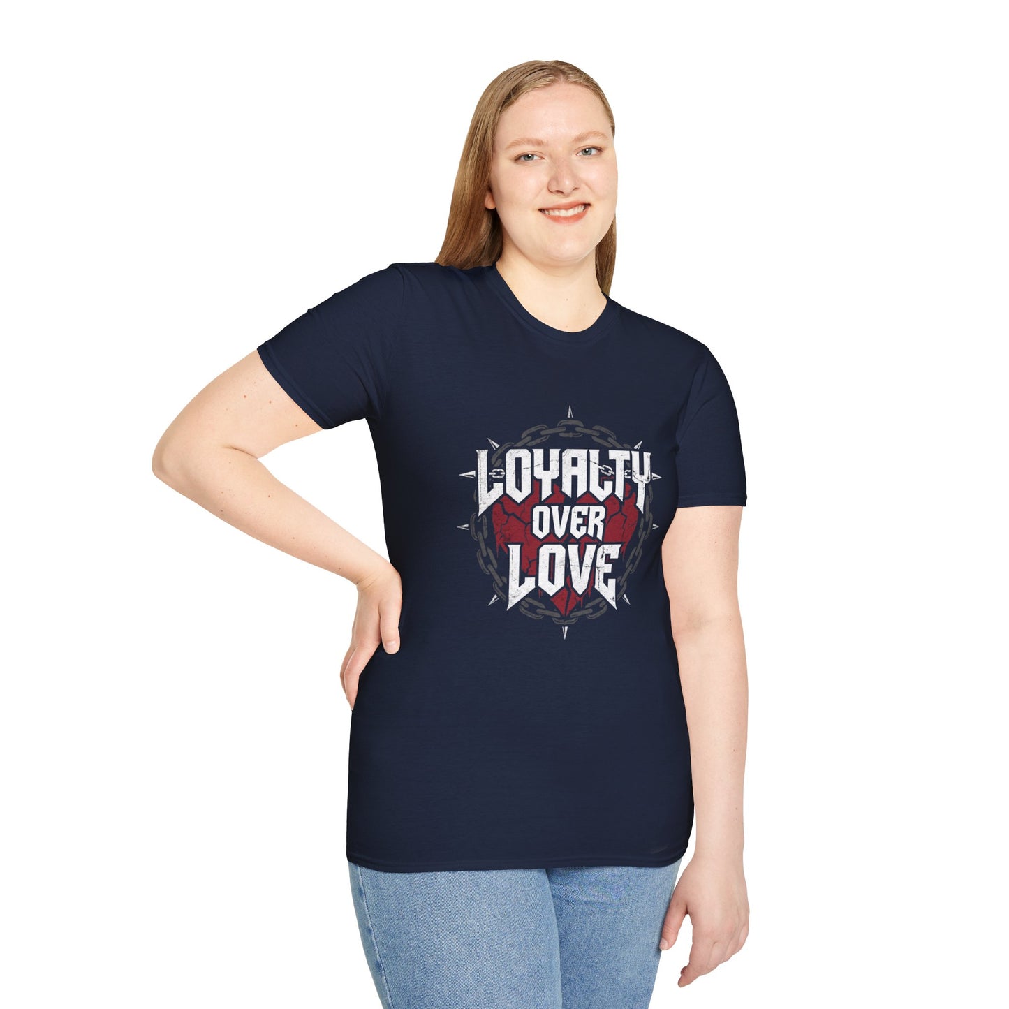 Loyalty Over Love T-Shirt — Edgy Heart & Chain Graphic Tee