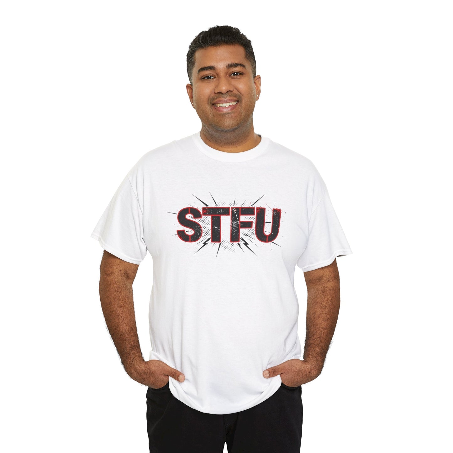 STFU Graphic Tee — Bold Distressed Text Shirt for Statement Style Printify