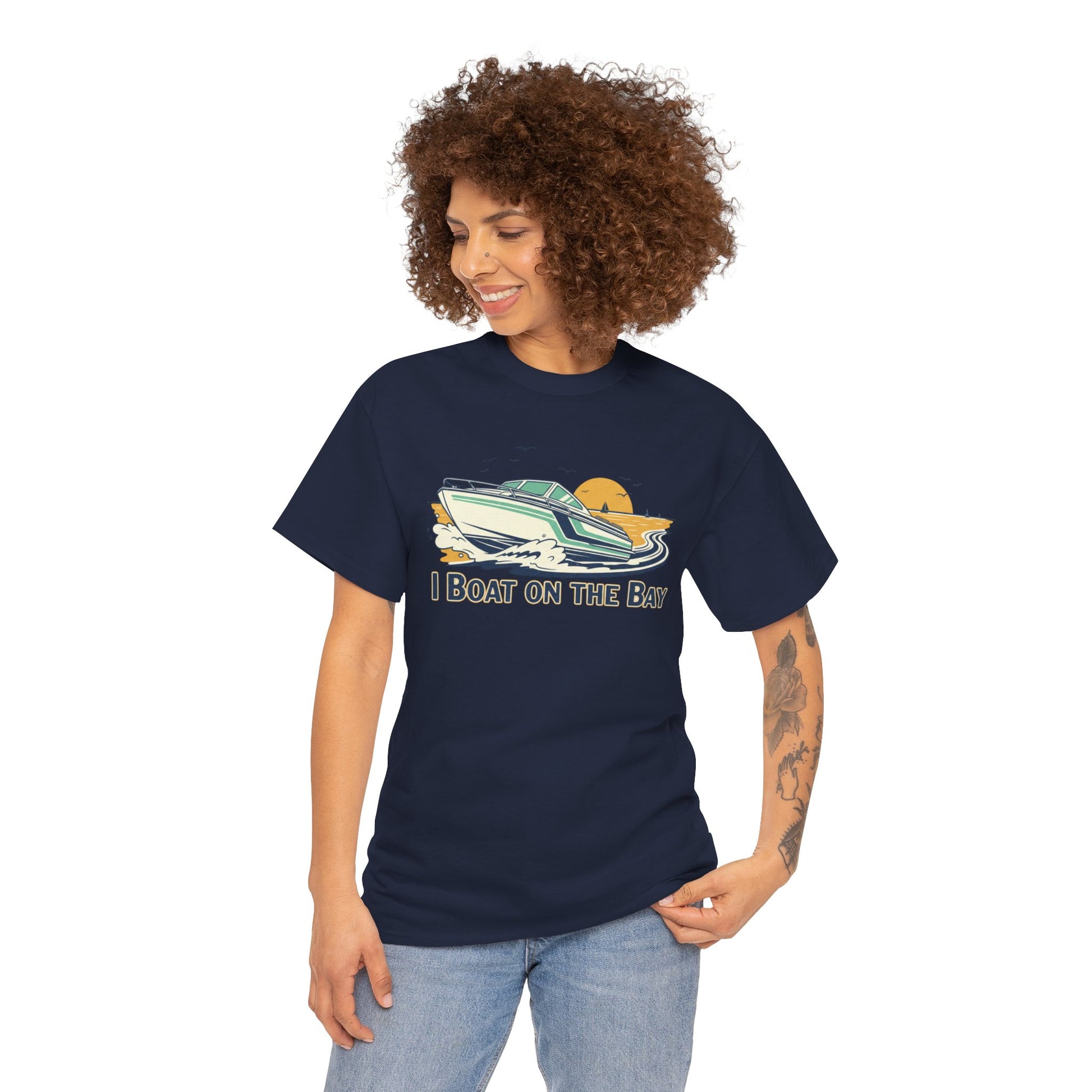 Boat on the Bay T-Shirt — Retro Motorboat Sunset Tee Printify