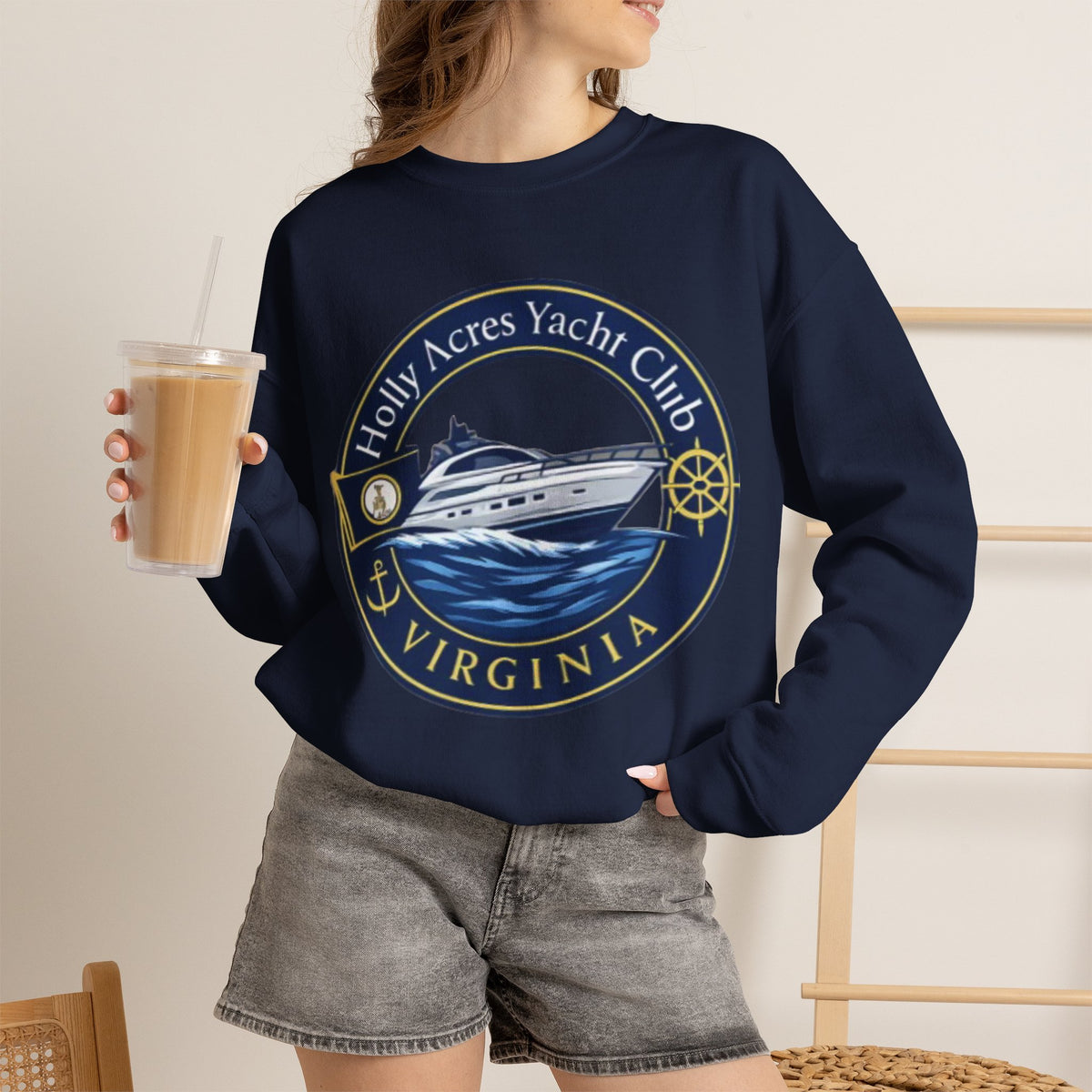 Virginia Yacht Club Crewneck Sweatshirt — "Holly Acres Yacht Club" Nautical Logo