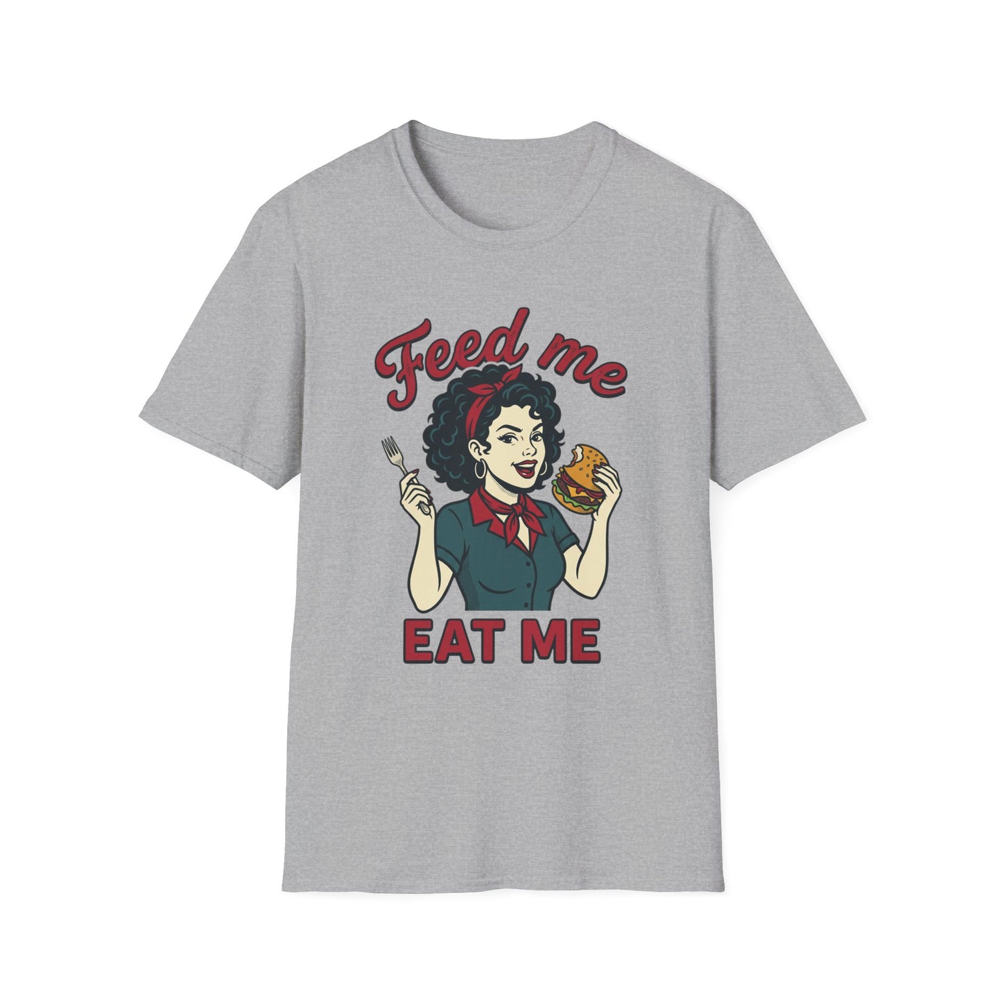 Feed Me Eat Me T-Shirt — Retro Pinup Burger Graphic Tee Printify