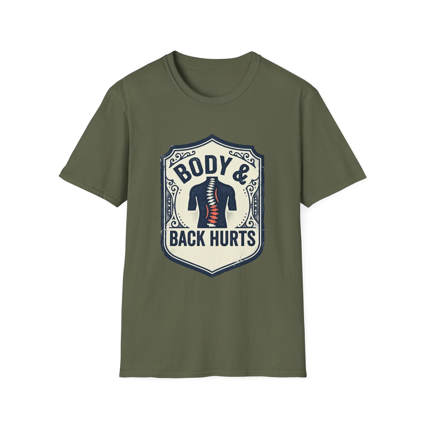 Back Hurts T-Shirt — Body & Back Hurts Graphic Tee for Spine Pain Relief Awareness