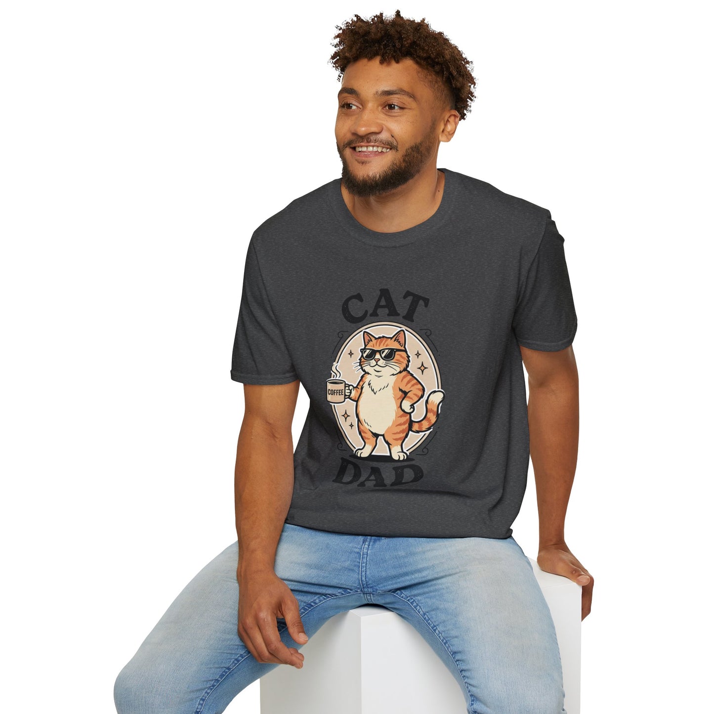 Cat Dad T‑Shirt — Cool Cat with Coffee Graphic Tee