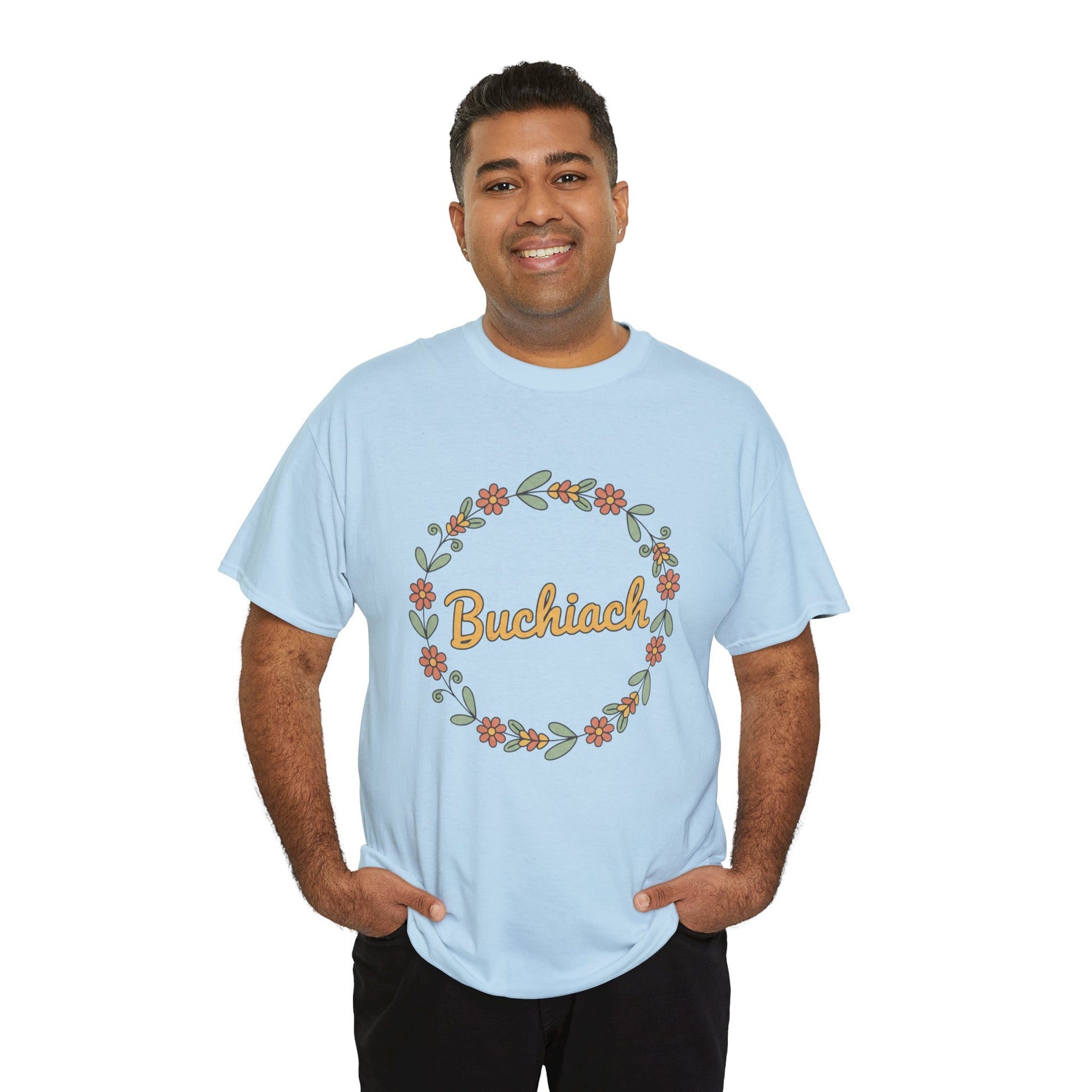 Buchiach Floral Wreath T-Shirt — Retro Script Garden Tee Printify