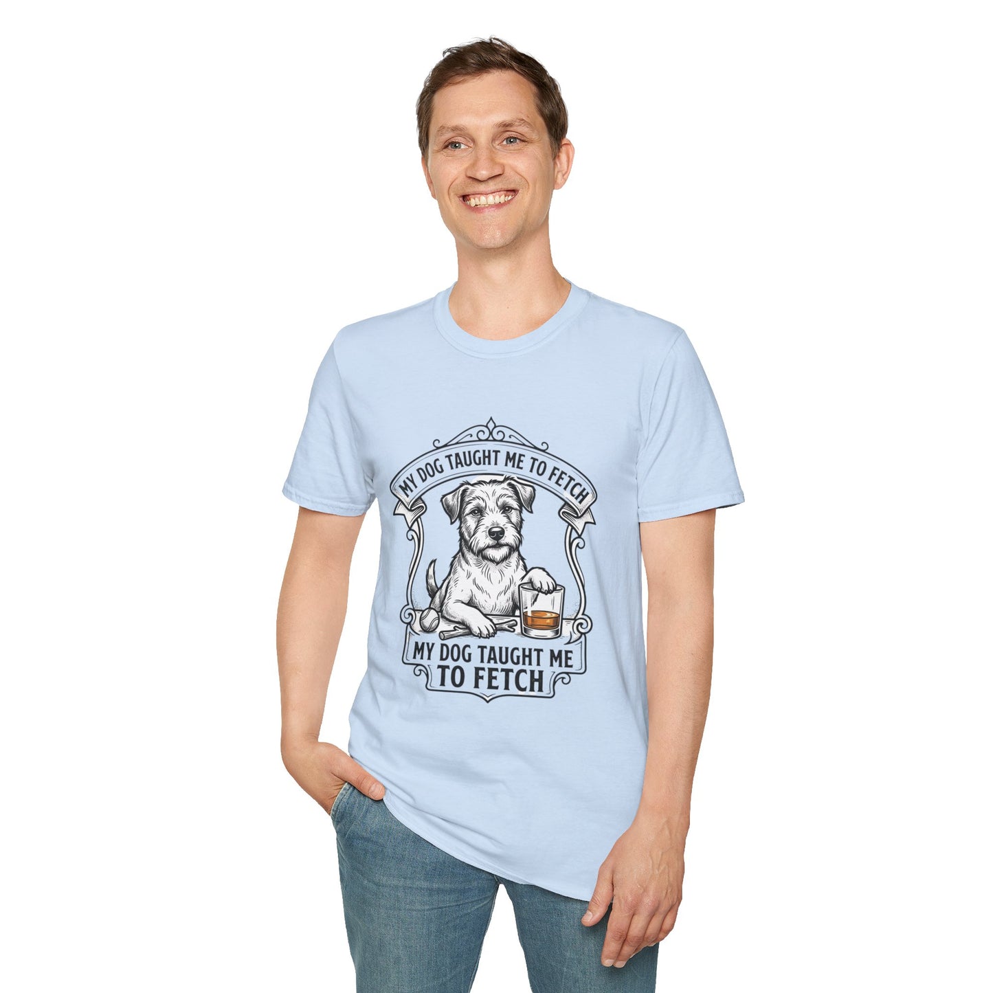 "My Dog Taught Me to Fetch" Vintage Pup Graphic Tee-Dog T-Shirt