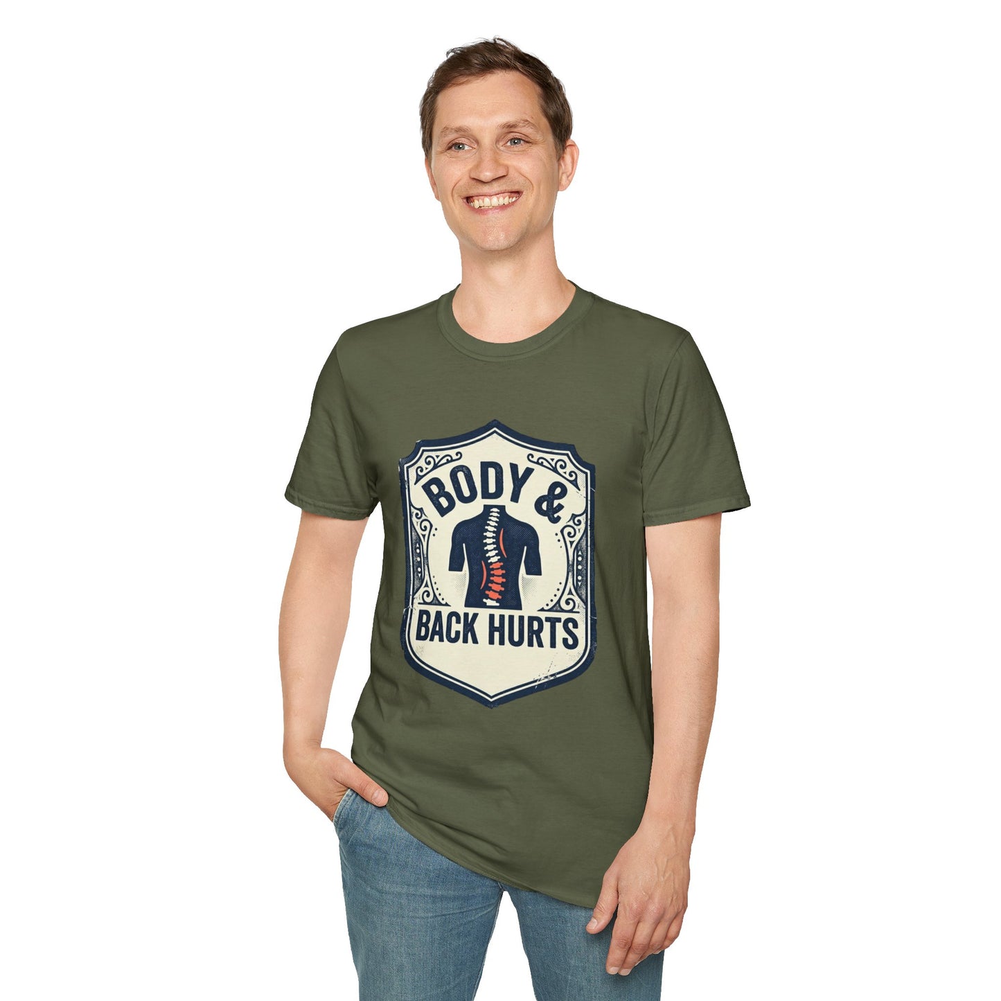Back Hurts T-Shirt — Body & Back Hurts Graphic Tee for Spine Pain Relief Awareness