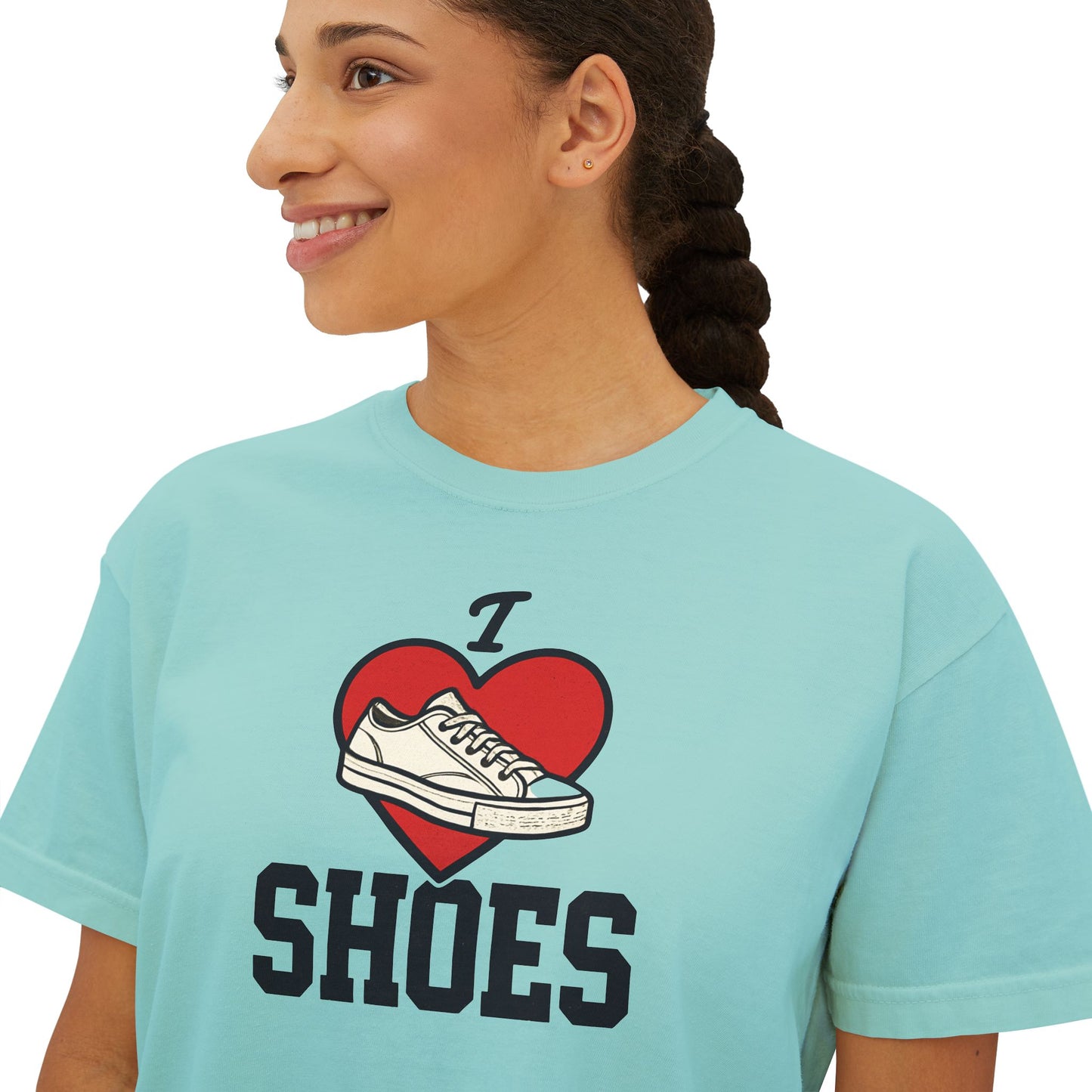 I Heart Shoes Women's Boxy Tee – Cute Sneaker Lover T-Shirt