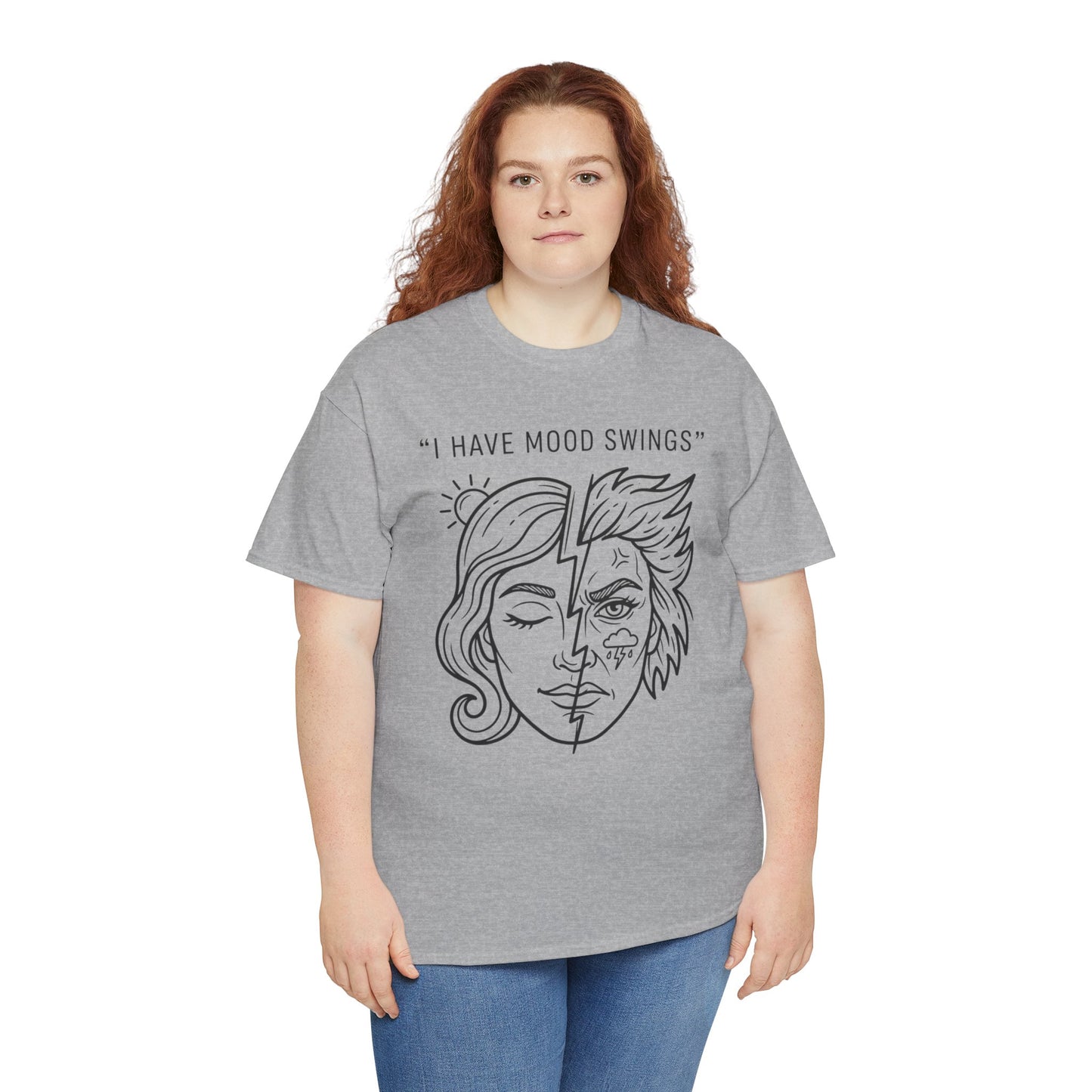 Mood Swings Graphic Tee — Split Face Line Art "I Have Mood Swings" T-Shirt Printify