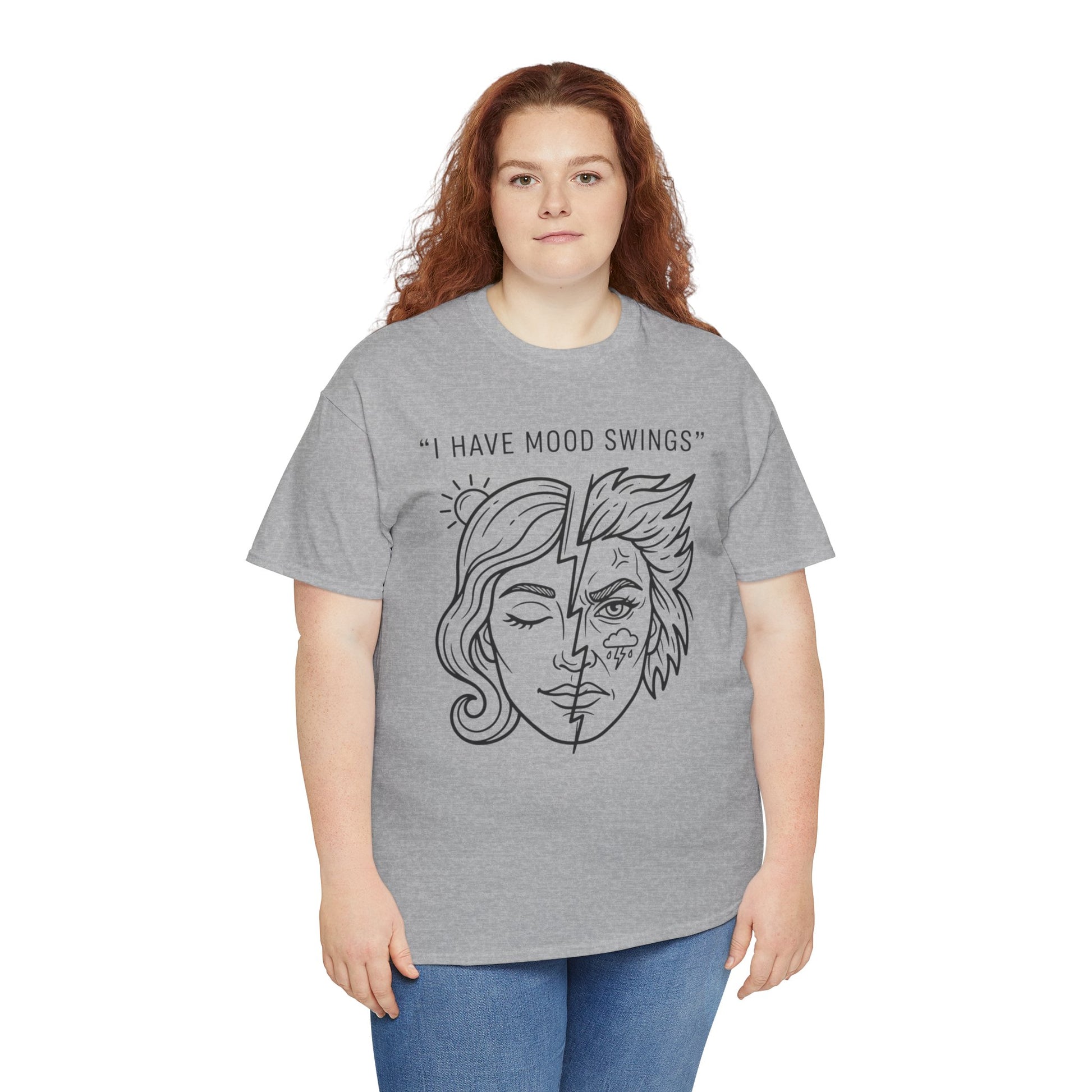 Mood Swings Graphic Tee — Split Face Line Art "I Have Mood Swings" T-Shirt Printify