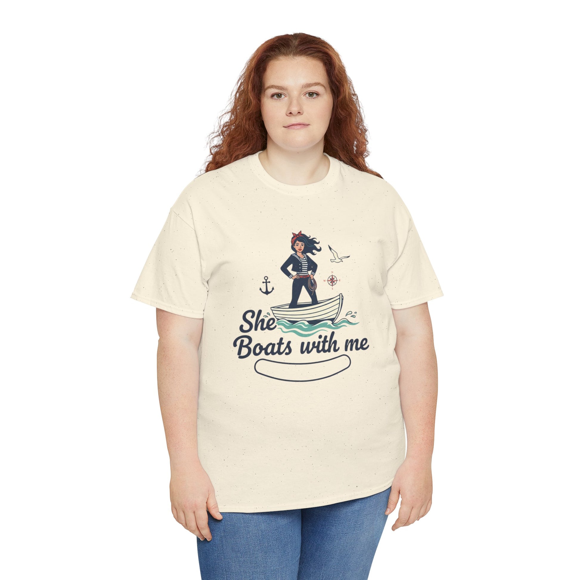 T-Shirt — "She Boats With Me" Nautical Couple Tee Printify