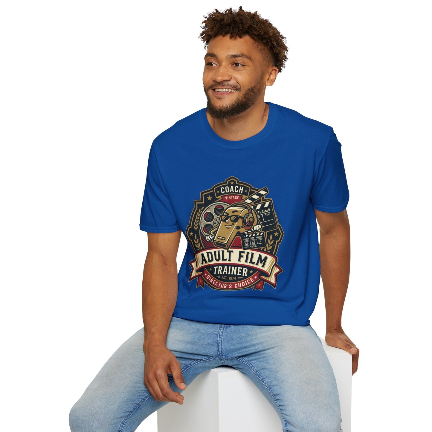 Adult Film Trainer T-Shirt — Vintage Director’s Coach Movie Reel Tee Printify