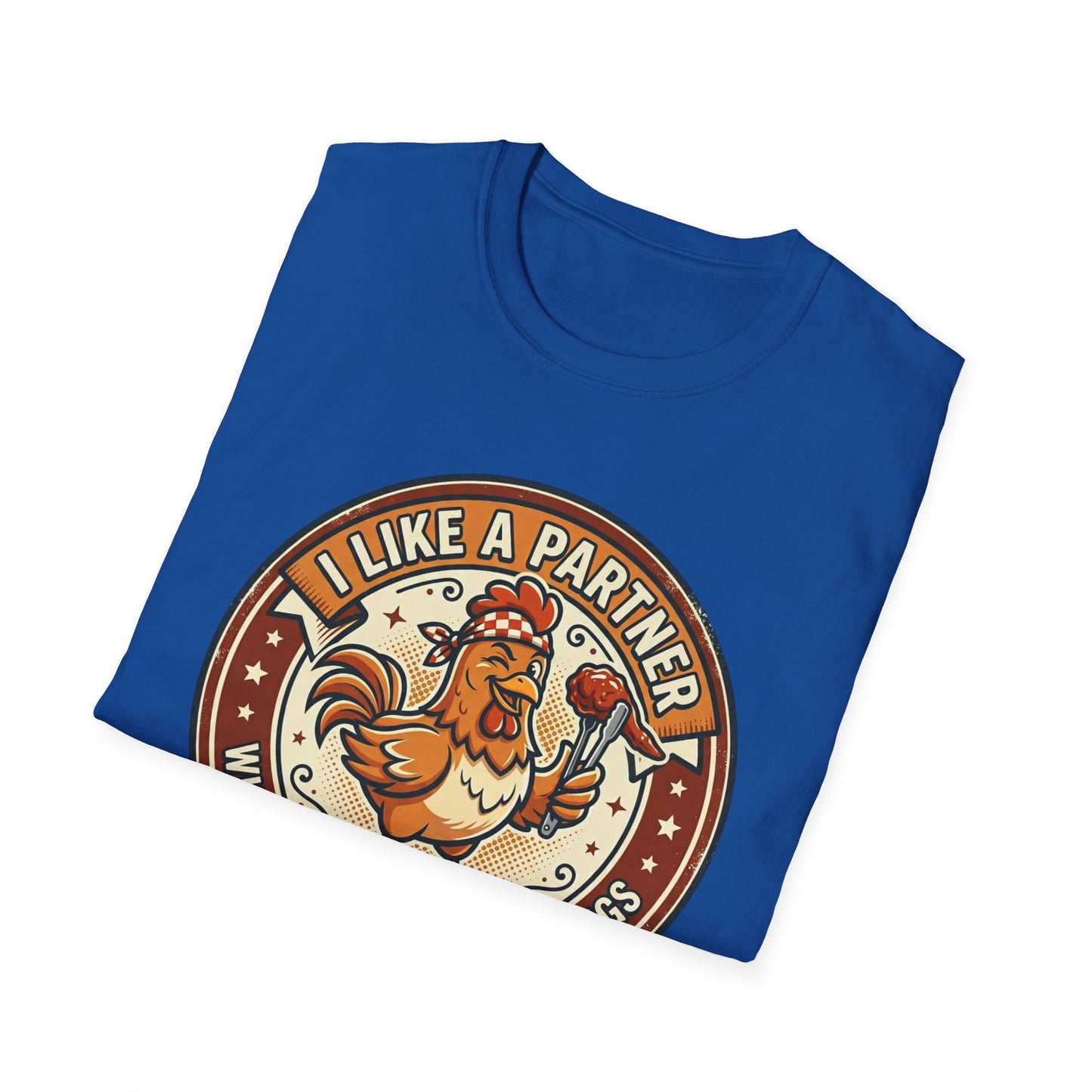 Funny Chicken Wings T-Shirt — "I Like A Partner Who Can Make Chicken Wings" Crew Tee