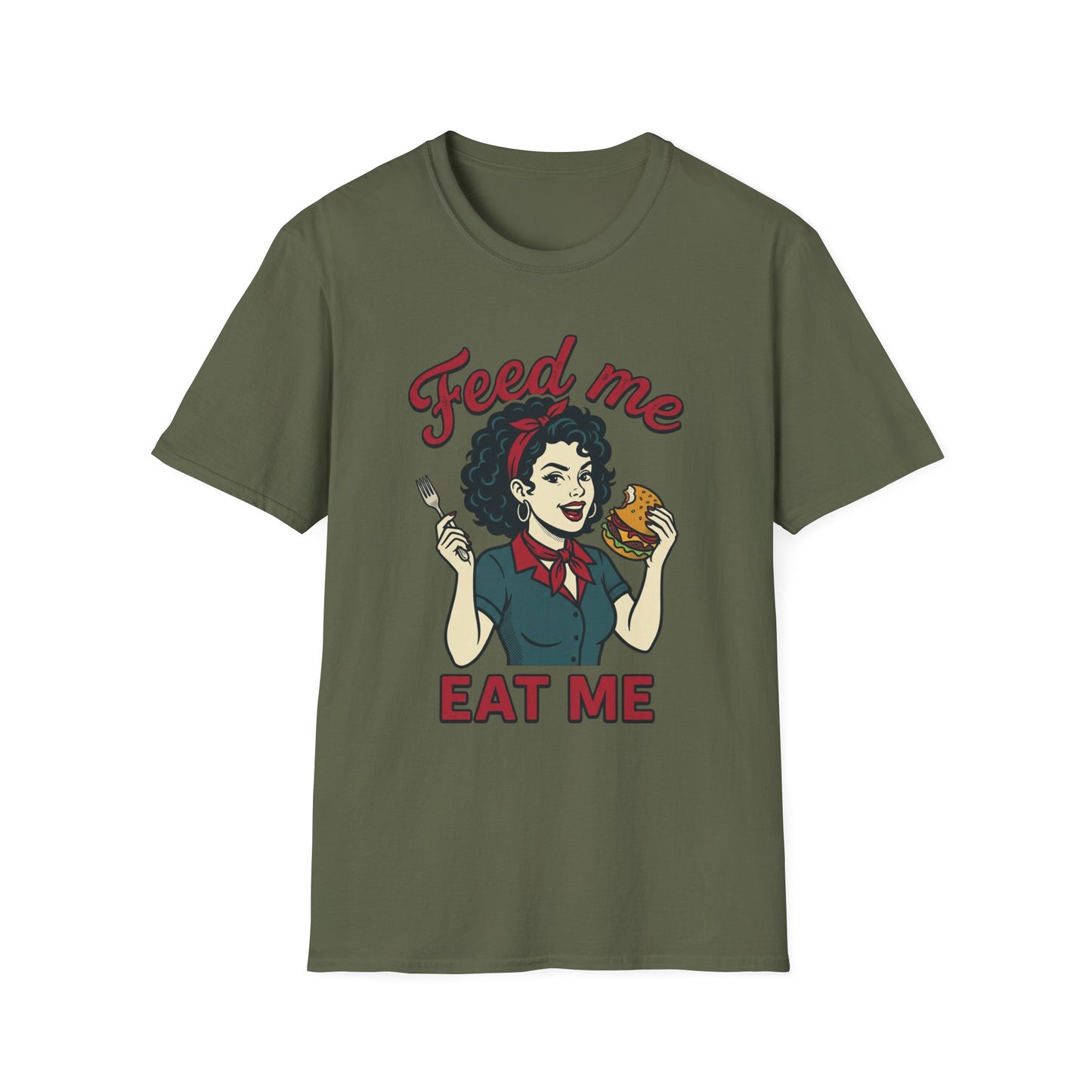 Feed Me Eat Me T-Shirt — Retro Pinup Burger Graphic Tee Printify