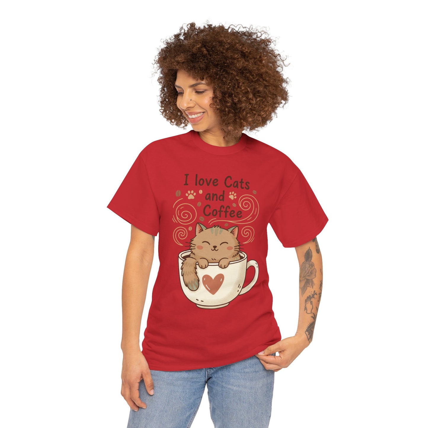 Cat and Coffee T‑Shirt — "I Love Cats and Coffee" Cute Cat in Mug Tee