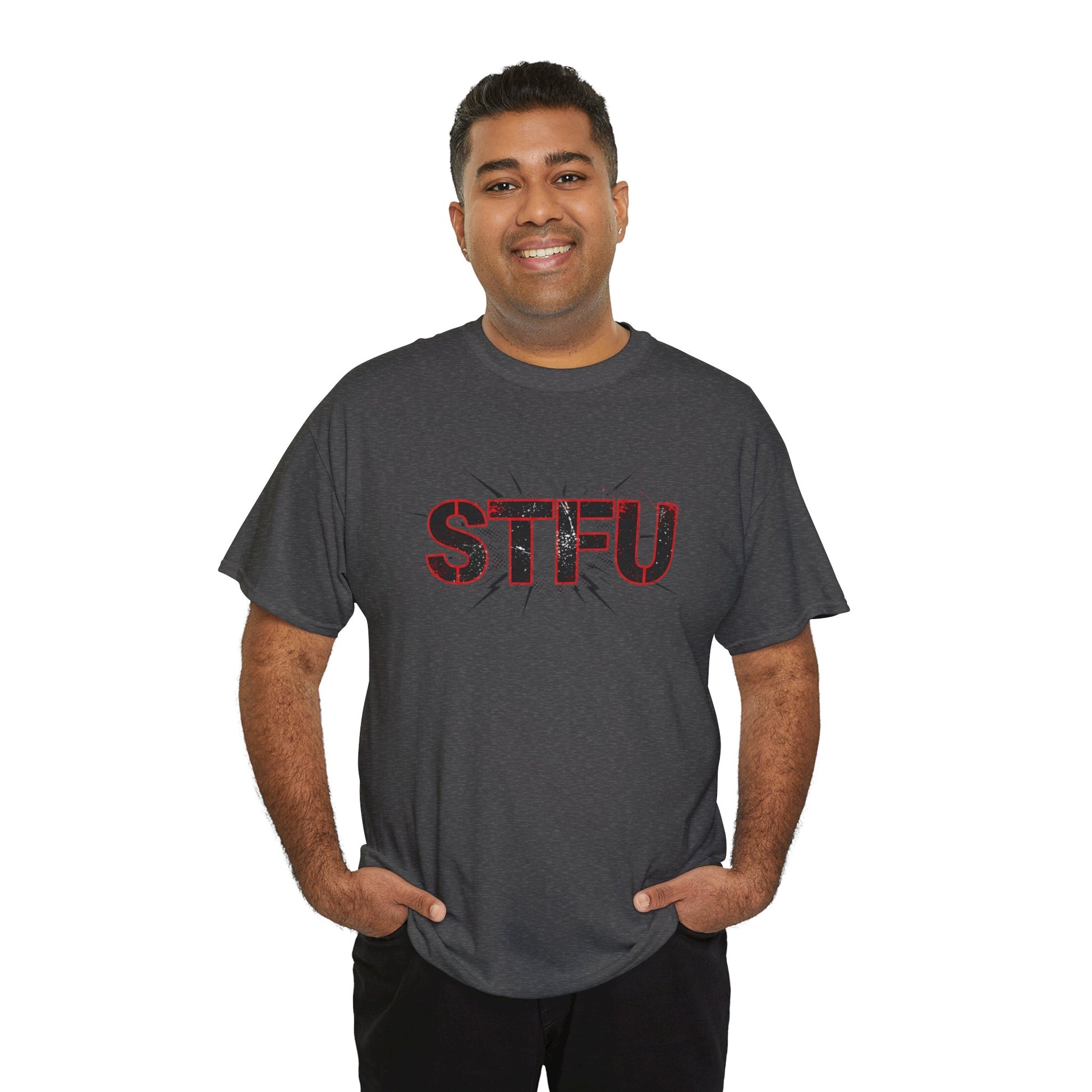 STFU Graphic Tee — Bold Distressed Text Shirt for Statement Style Printify