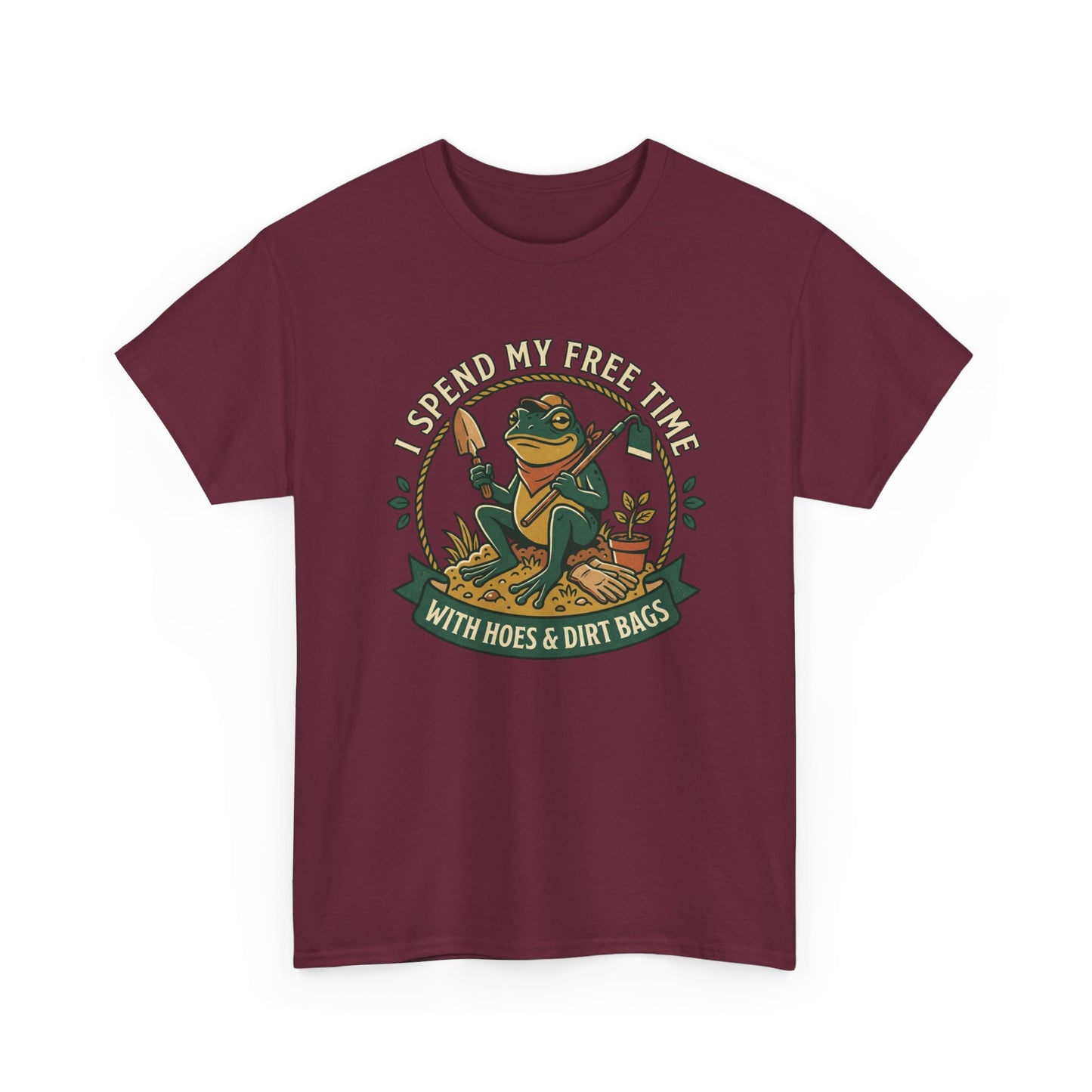Gardening Frog T-Shirt — "I Spend My Free Time With Hoes & Dirt Bags" Funny Garden Tee