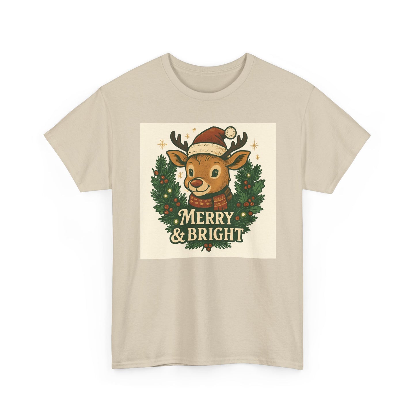 Merry & Bright Reindeer Christmas T-Shirt Printify