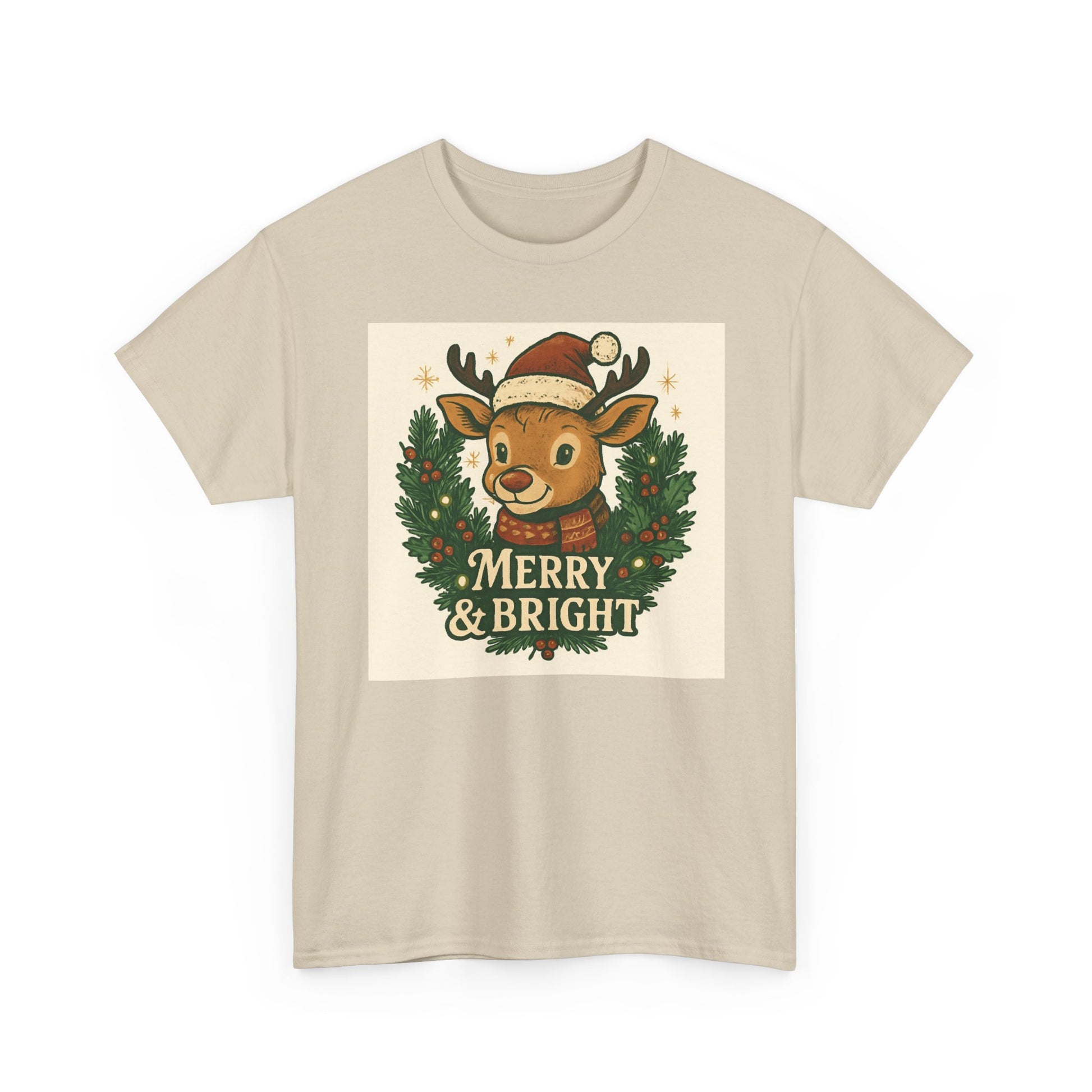 Merry & Bright Reindeer Christmas T-Shirt Printify