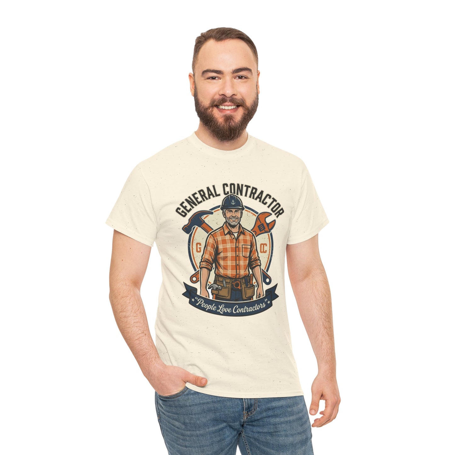 General Contractor T-Shirt — Vintage Construction Worker Logo Tee Printify