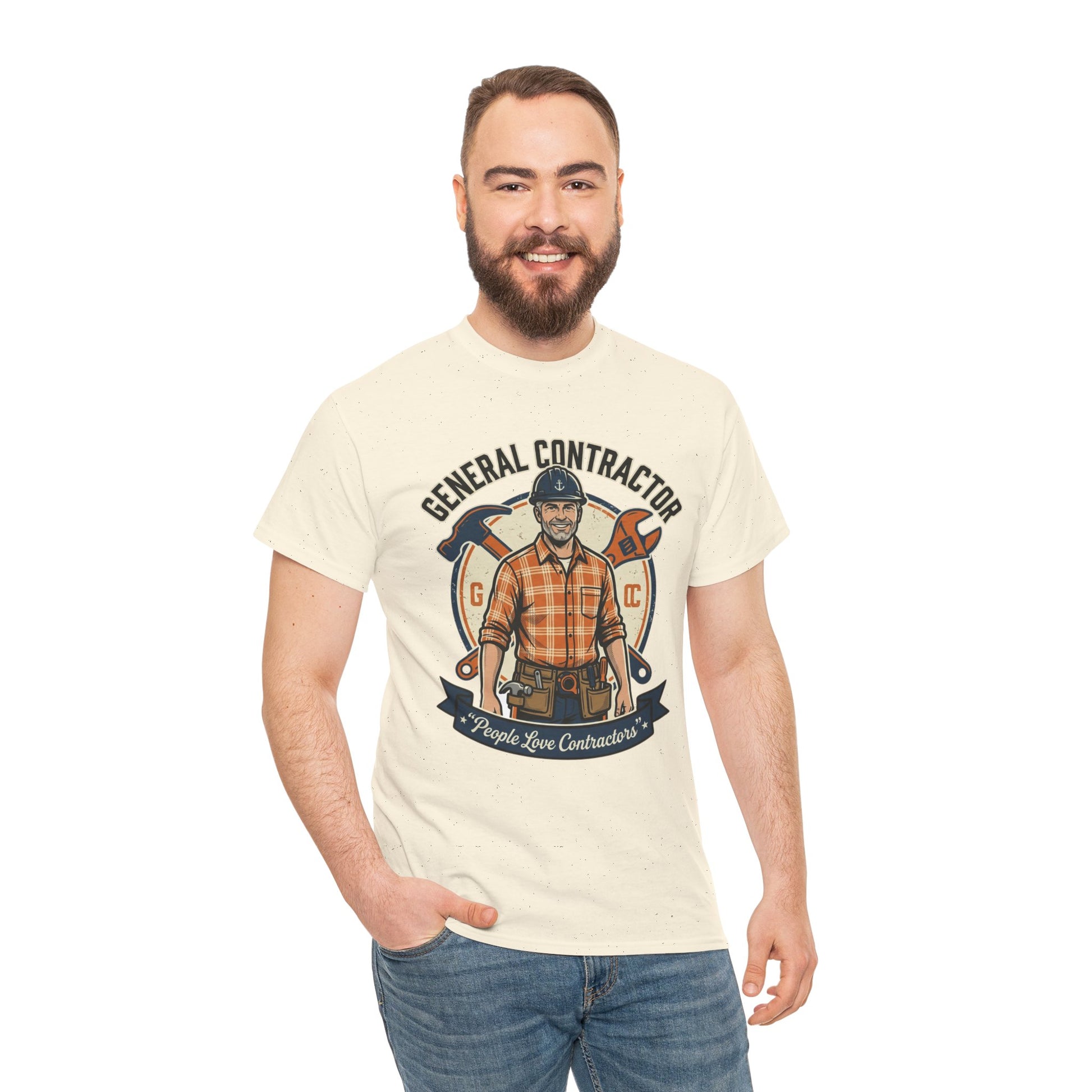 General Contractor T-Shirt — Vintage Construction Worker Logo Tee Printify