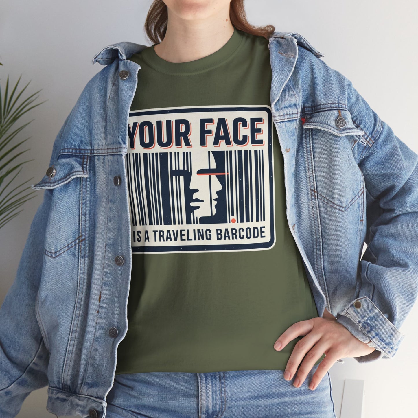 "Your Face Is a Traveling Barcode" Graphic Tee