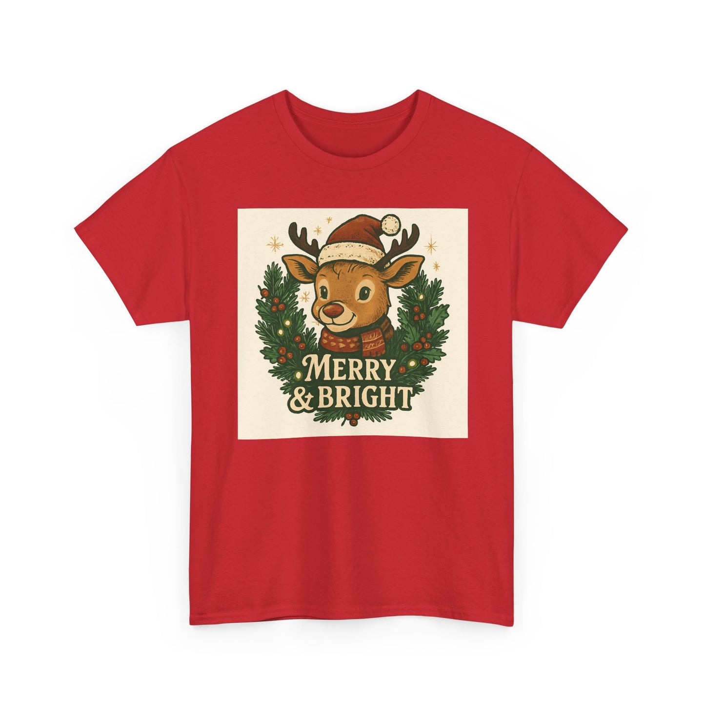 Merry & Bright Reindeer Christmas T-Shirt Printify
