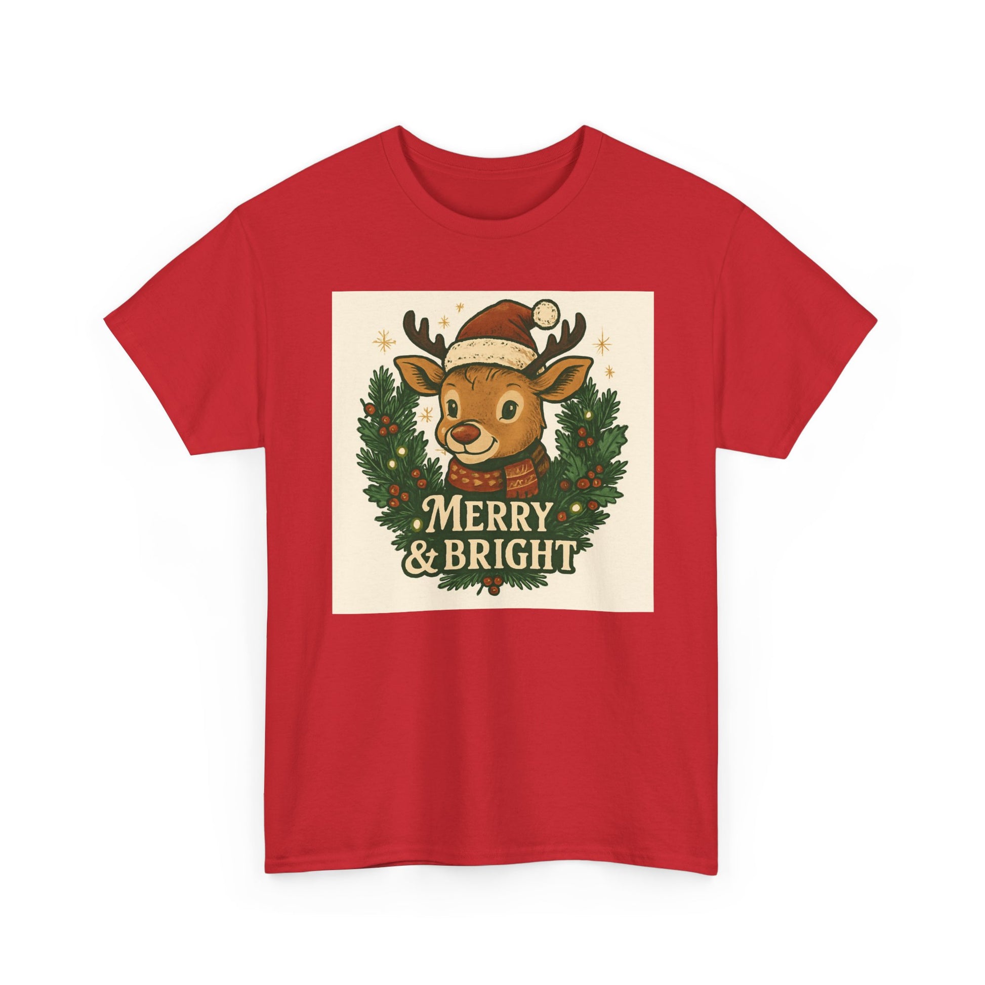 Merry & Bright Reindeer Christmas T-Shirt Printify