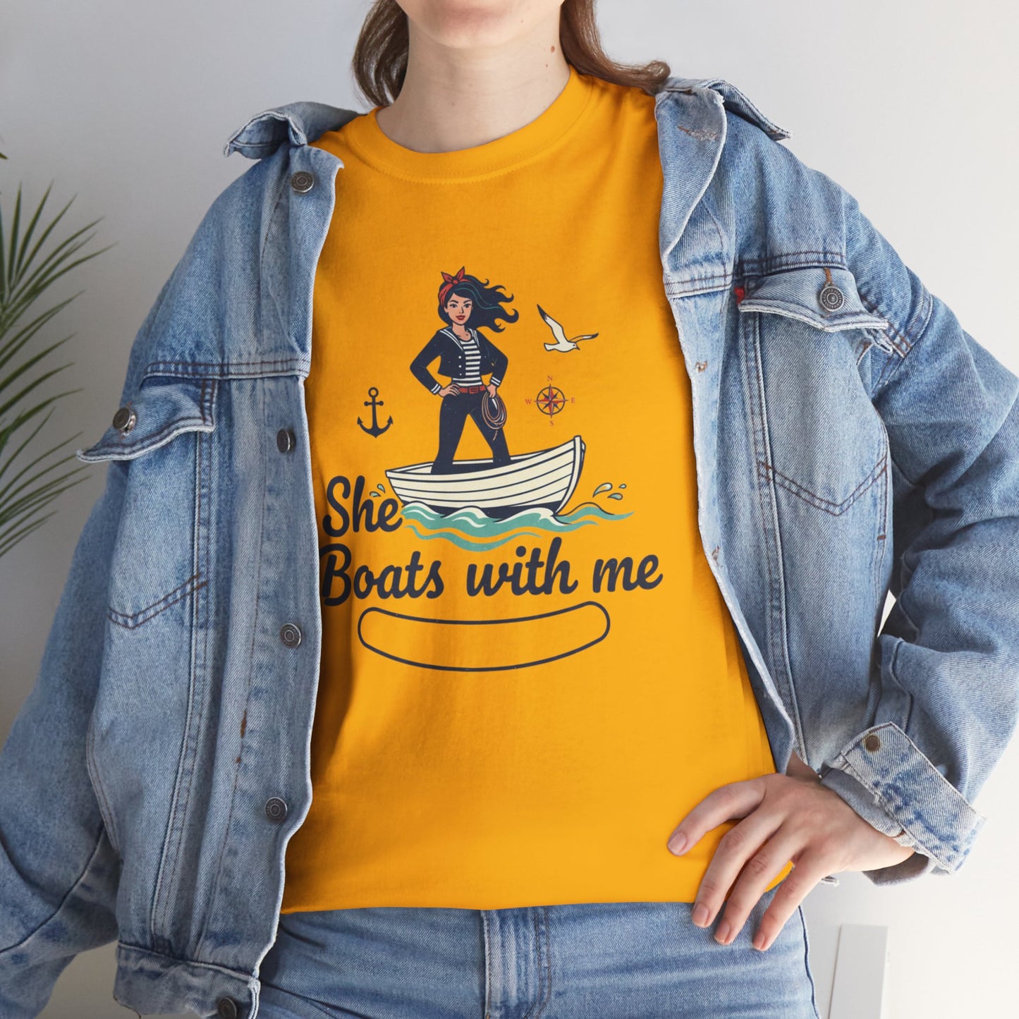 T-Shirt — "She Boats With Me" Nautical Couple Tee Printify