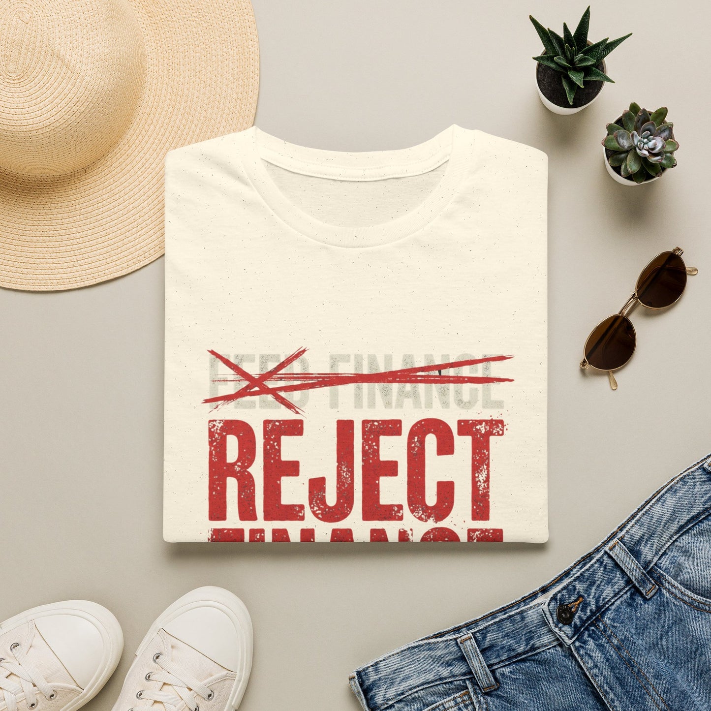 Reject Finance T-Shirt — Bold Red Protest Graphic Tee
