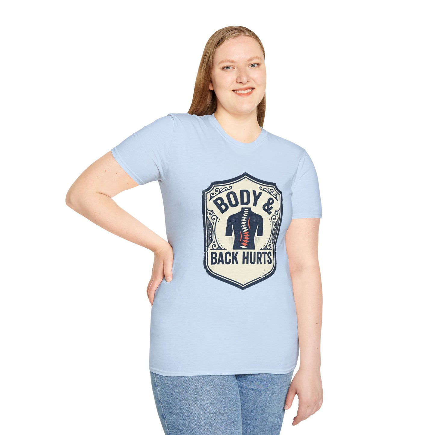 Back Hurts T-Shirt — Body & Back Hurts Graphic Tee for Spine Pain Relief Awareness