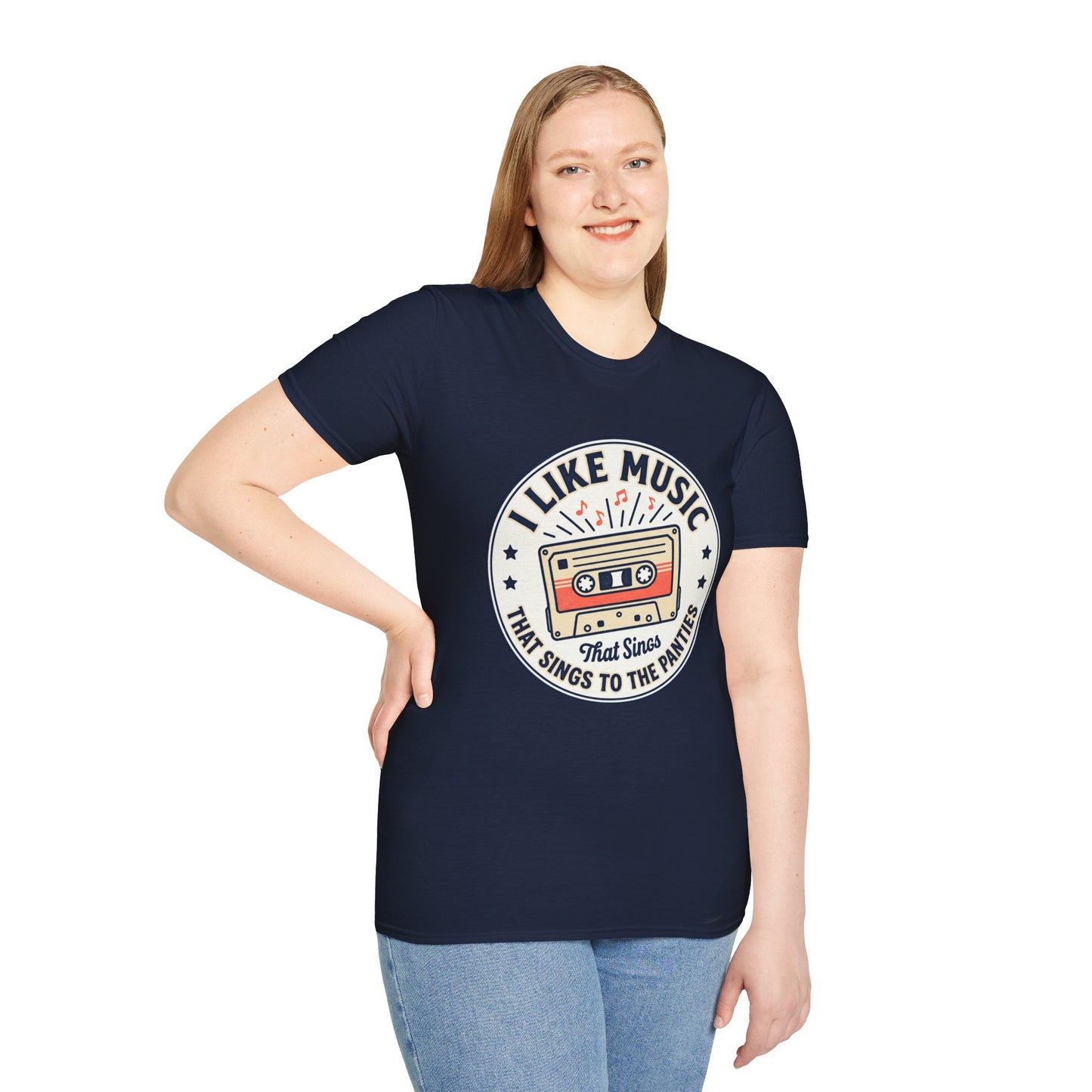 Retro Cassette T-Shirt — "I Like Music That Sings to the Pants" Vintage Music Tee