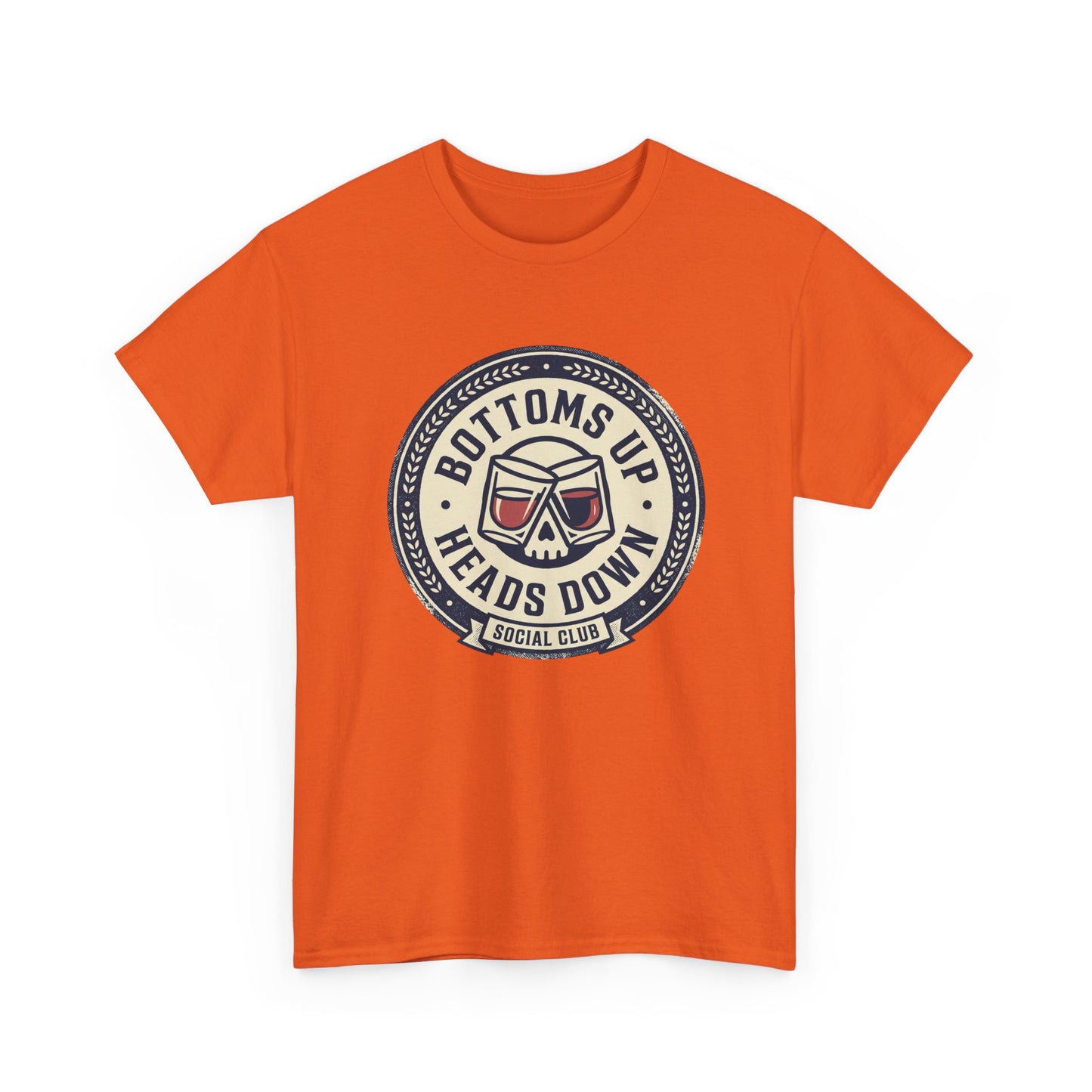 "Bottoms Up Heads Down" Skull Beer Logo Tee