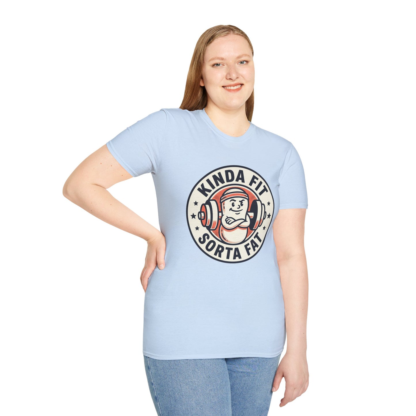 Kinda Fit Sorta Fat Funny Gym T-Shirt — Humorous Weightlifting Tee