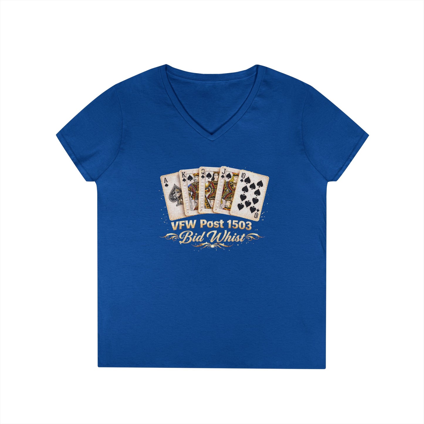 Ladies' V-Neck T-Shirt — Vintage Playing Cards "VFW Post 1503" Graphic Printify