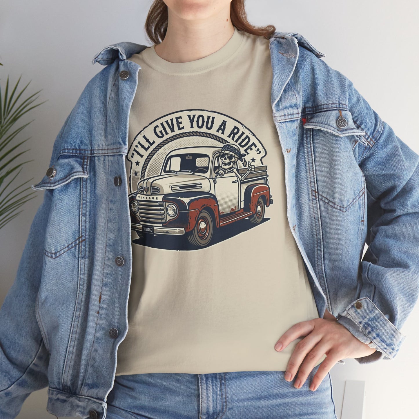 Vintage Pickup Truck T-Shirt — “I’ll Give You a Ride” Classic Retro Tee Printify