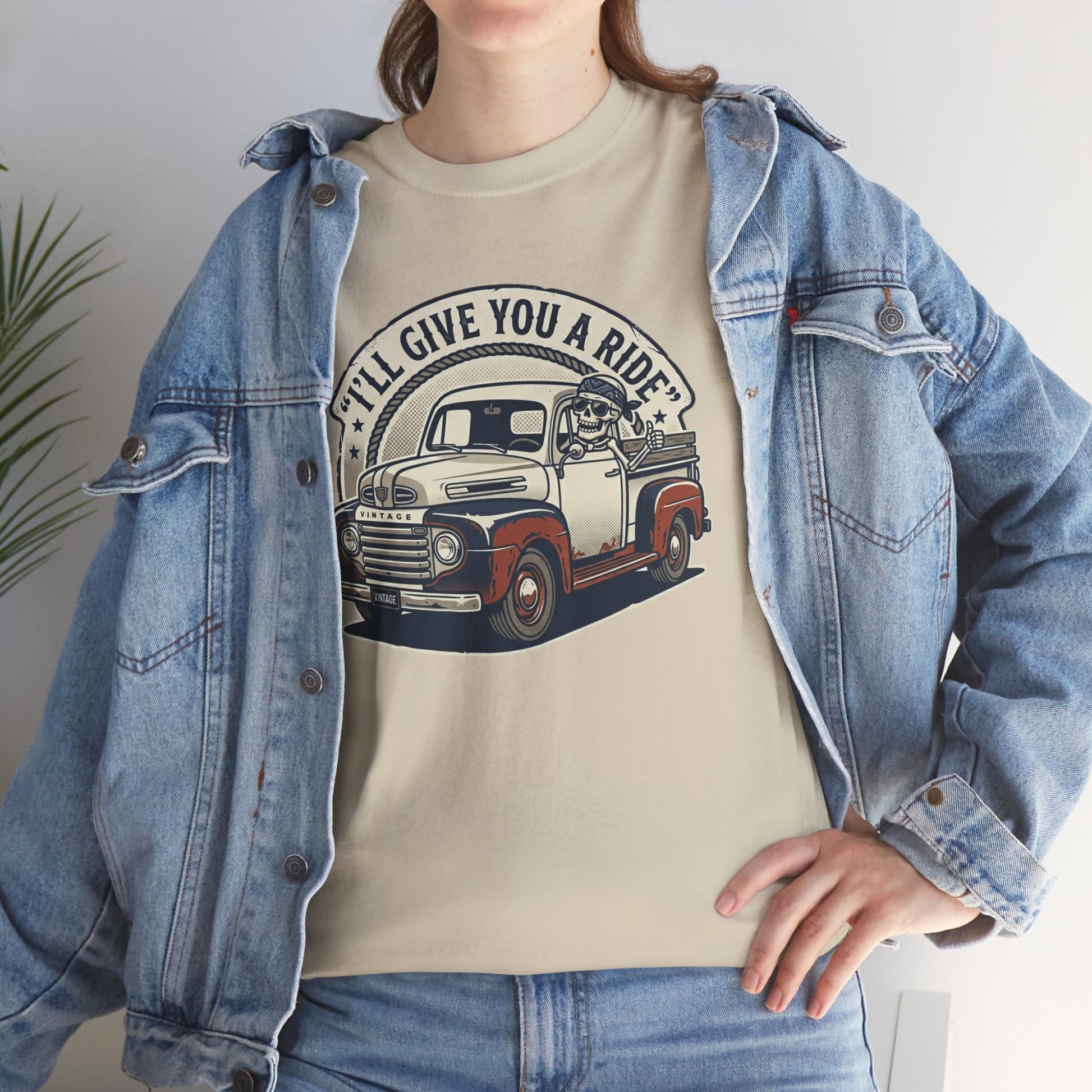 Vintage Pickup Truck T-Shirt — “I’ll Give You a Ride” Classic Retro Tee Printify