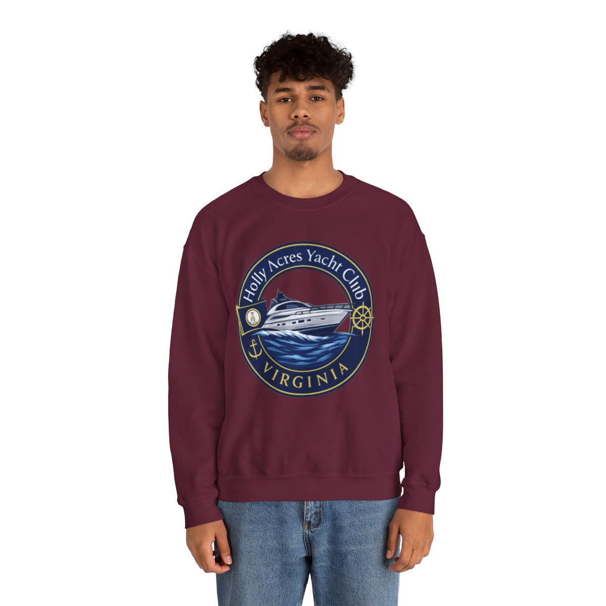 Virginia Yacht Club Crewneck Sweatshirt — "Holly Acres Yacht Club" Nautical Logo